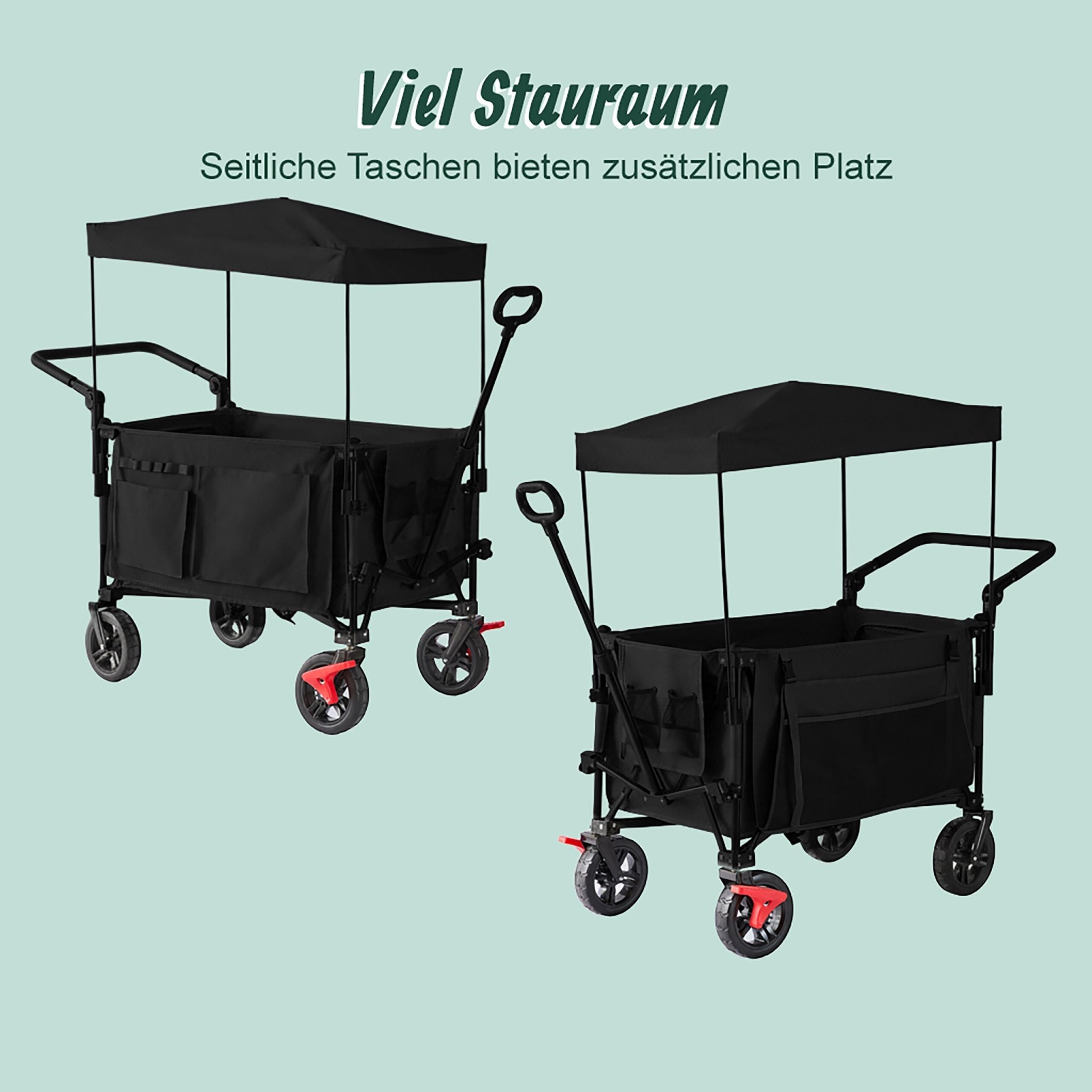 Faltbarer Bollerwagen mit Dach Schwarz von Relaxdays