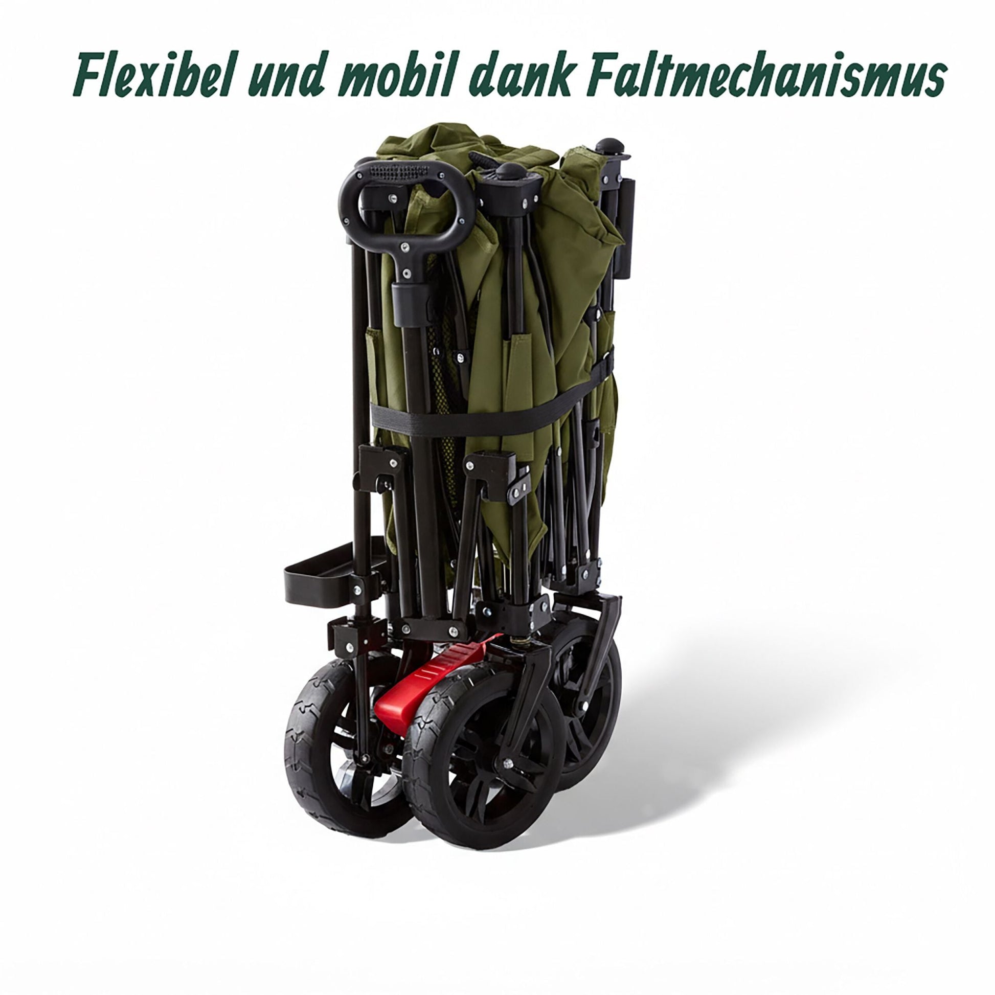Faltbarer Bollerwagen mit Dach Dunkelgrün-Schwarz von Relaxdays