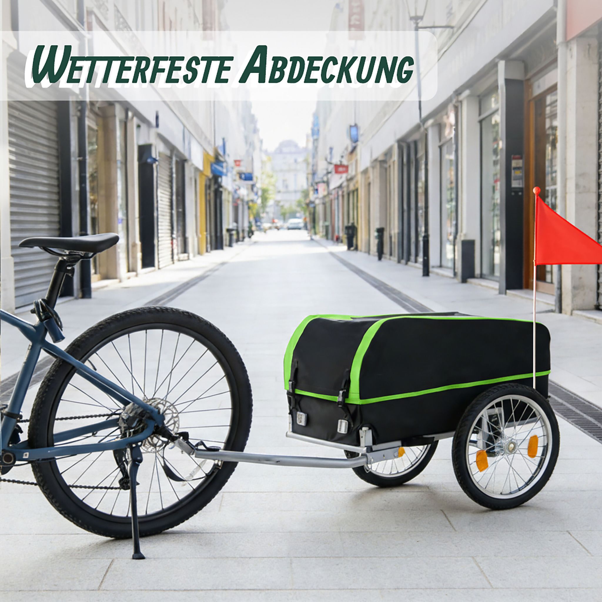 Fahrradanhänger Lastenanhänger klappbar Grün-Schwarz-Silber von Relaxdays