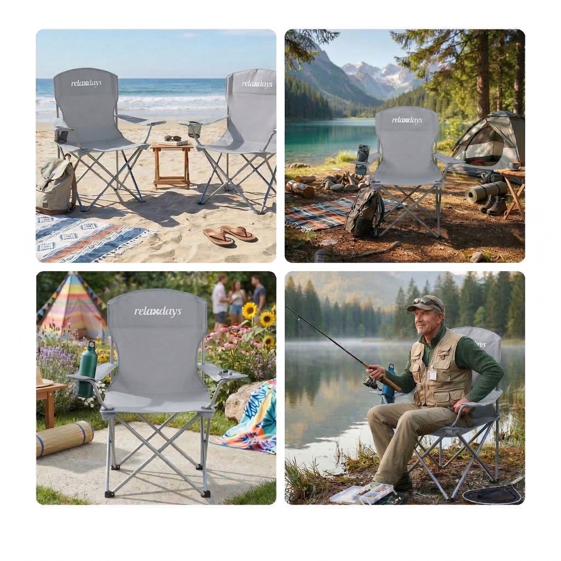 Faltbarer Camping Stuhl 2er-Set Silber-Grau von Relaxdays