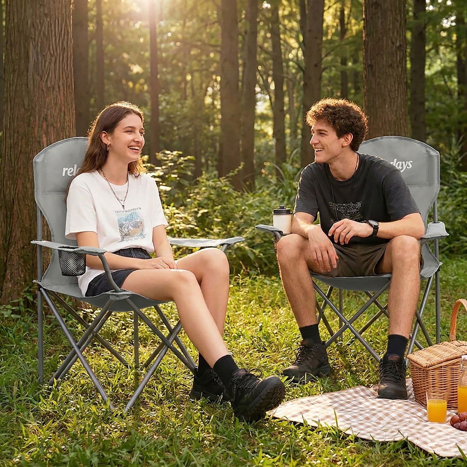 Faltbarer Camping Stuhl 2er-Set Silber-Grau von Relaxdays