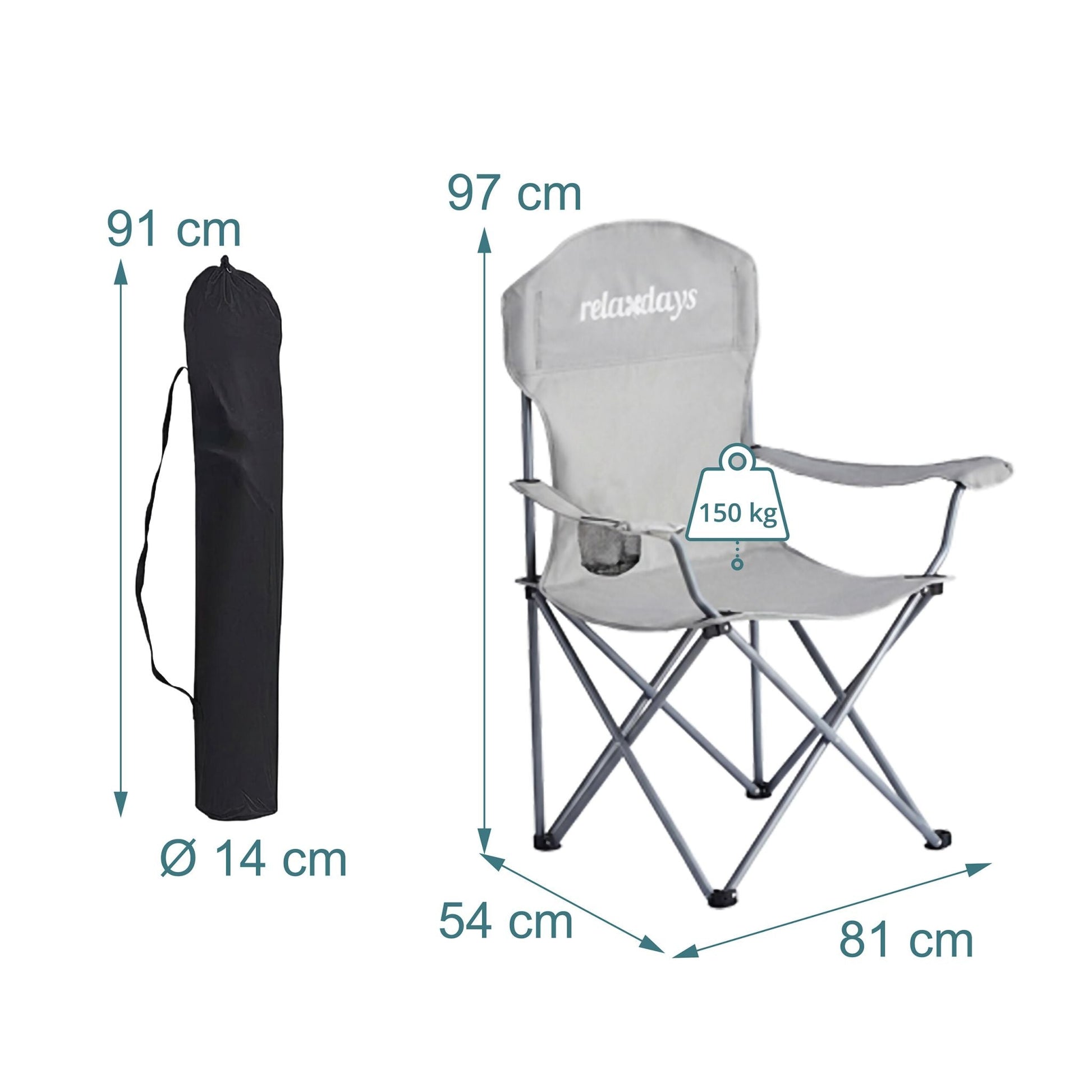 Faltbarer Camping Stuhl 2er-Set Silber-Grau von Relaxdays