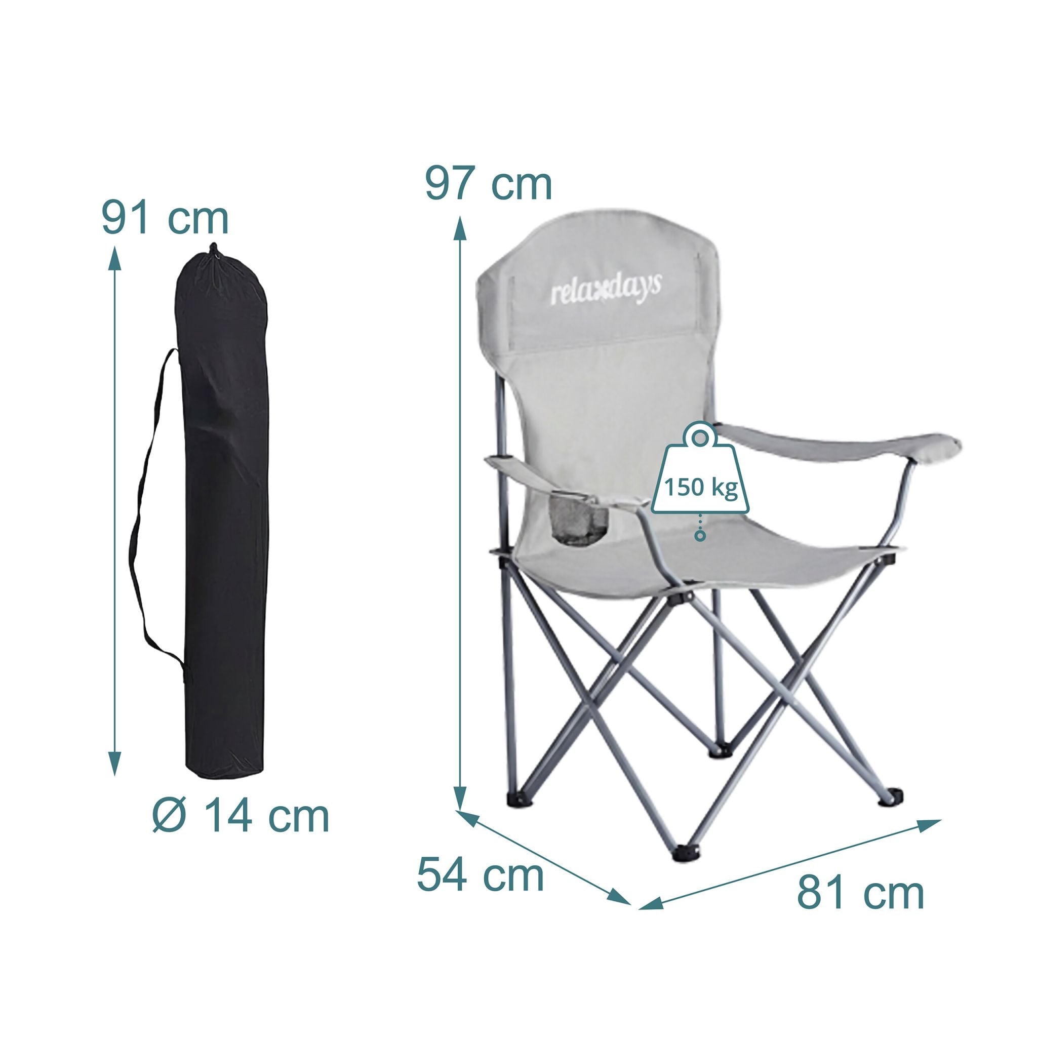 Faltbarer Camping Stuhl 2er-Set Silber-Grau von Relaxdays