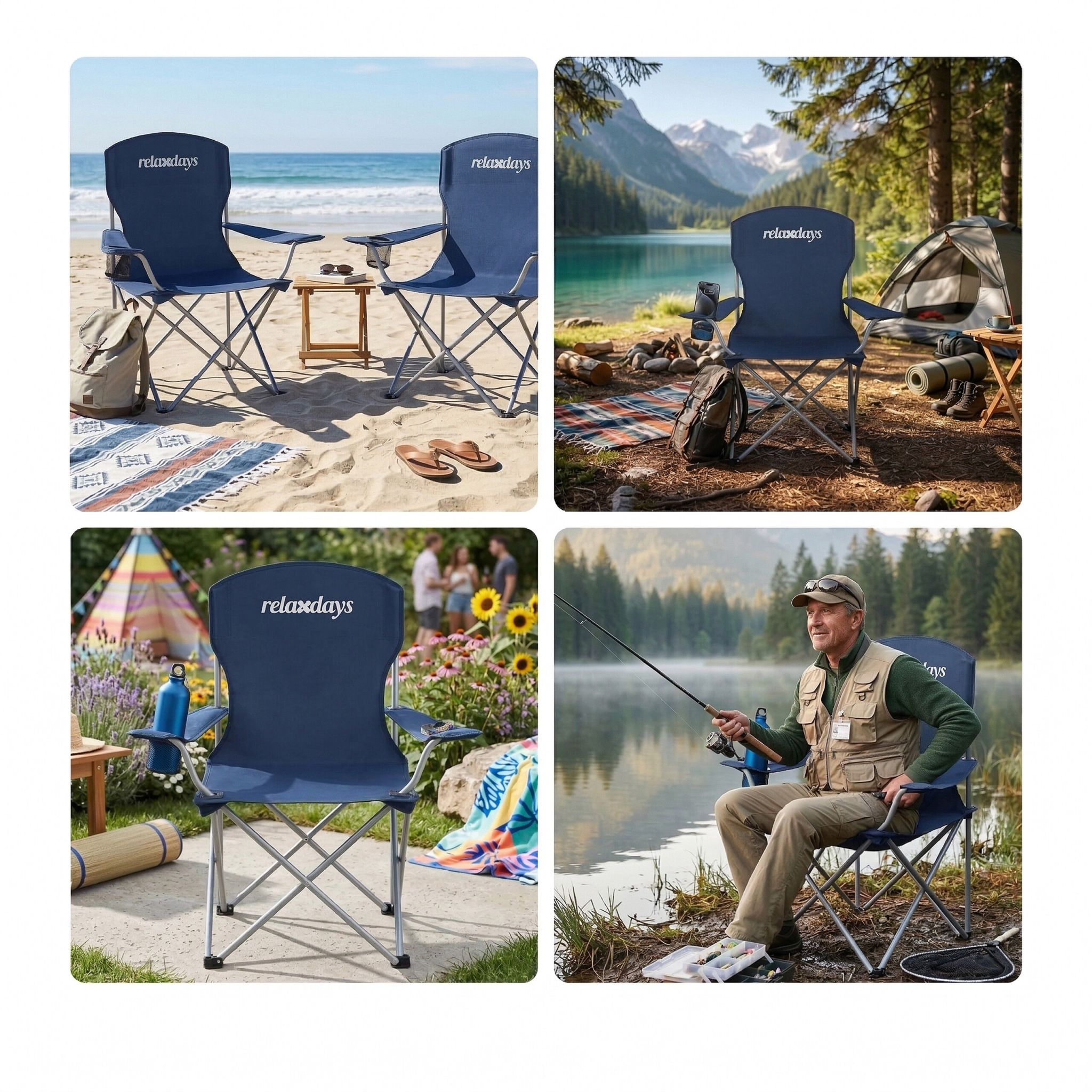 Faltbarer Camping Stuhl 2er-Set Dunkelblau-Silber von Relaxdays