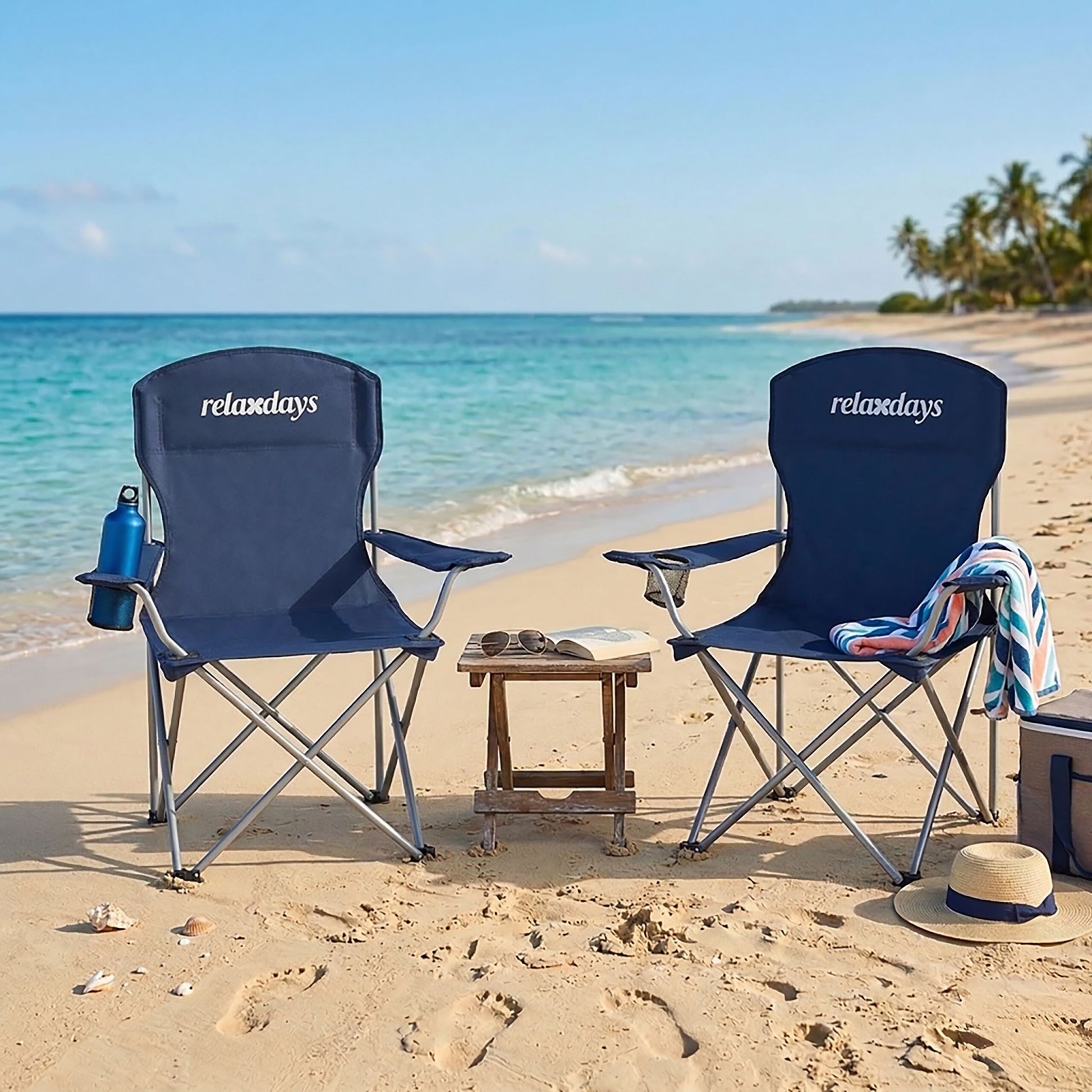 Faltbarer Camping Stuhl 2er-Set Dunkelblau-Silber von Relaxdays