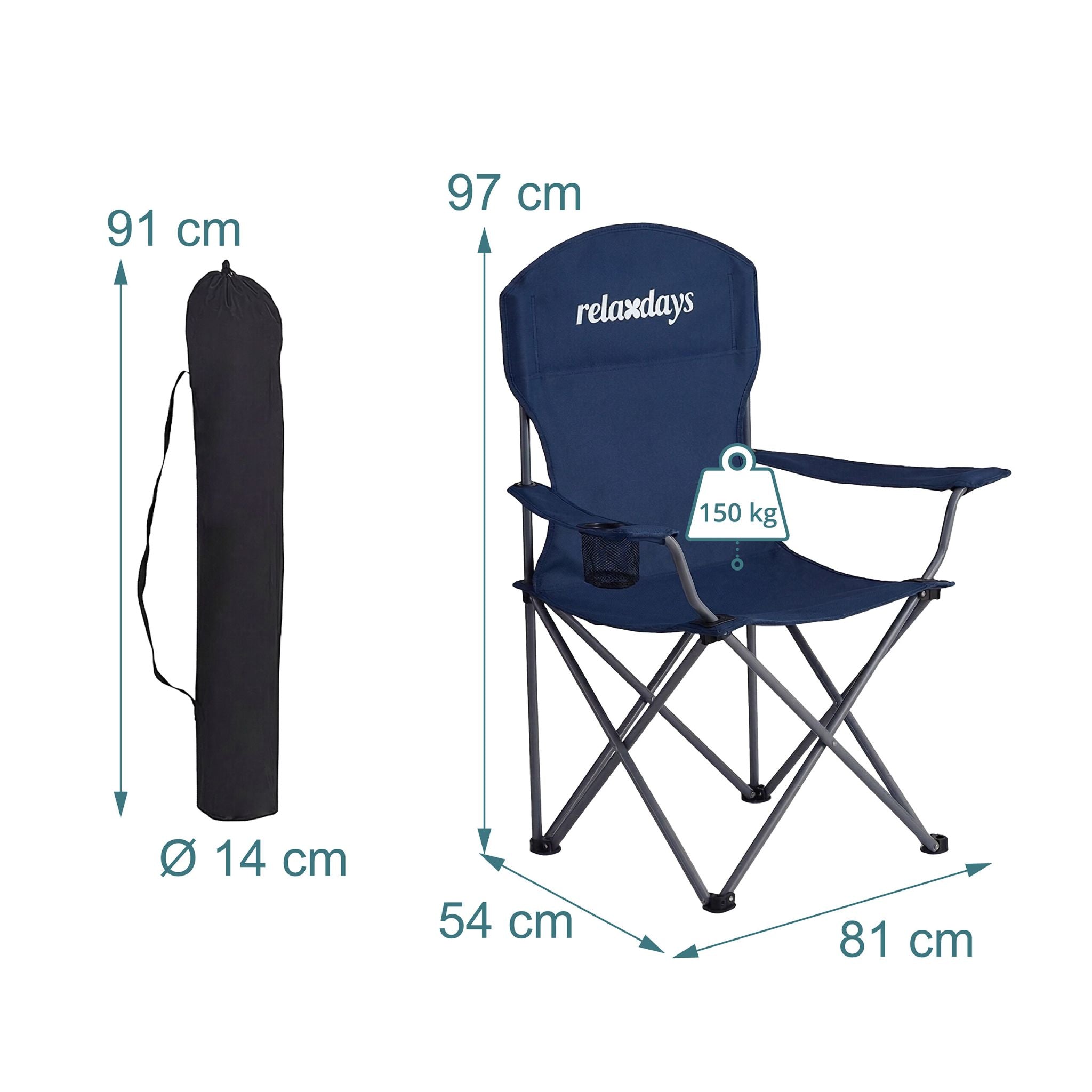 Faltbarer Camping Stuhl 2er-Set Dunkelblau-Silber von Relaxdays
