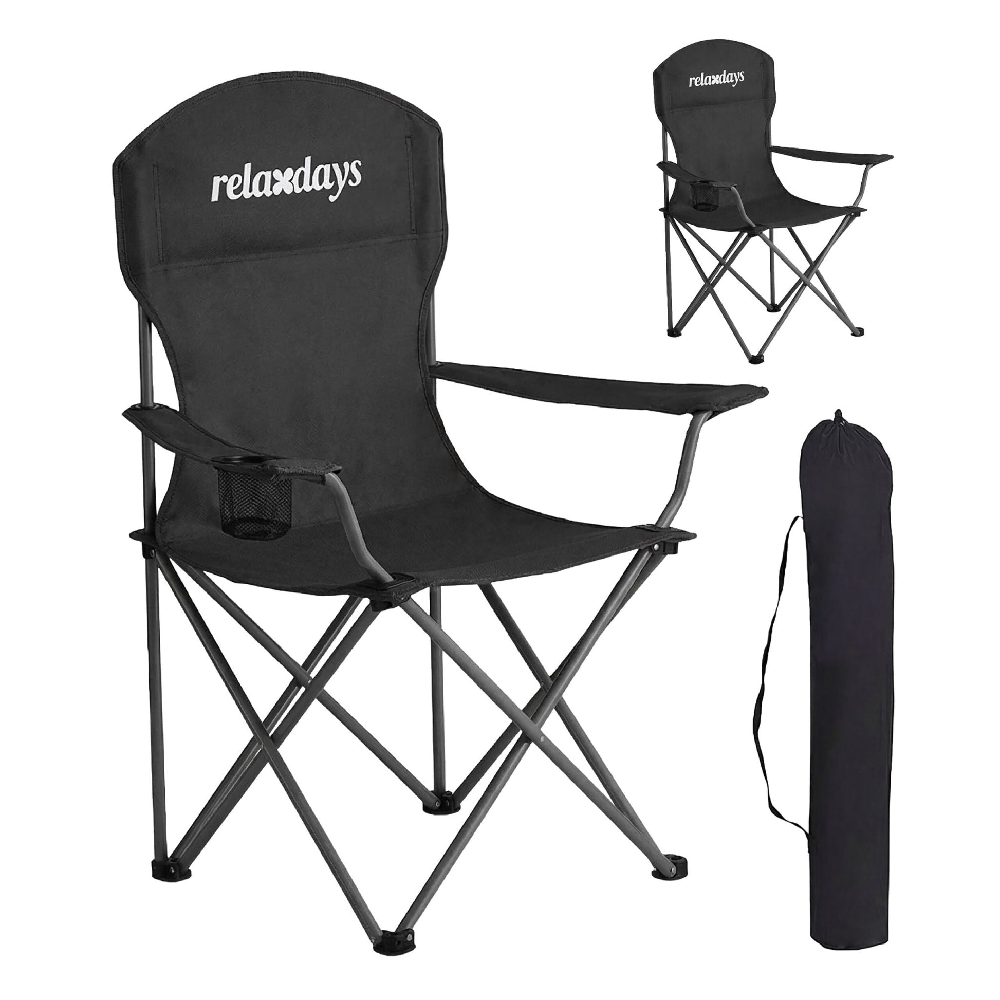 Faltbarer Camping Stuhl 2er-Set Schwarz-Silber von Relaxdays
