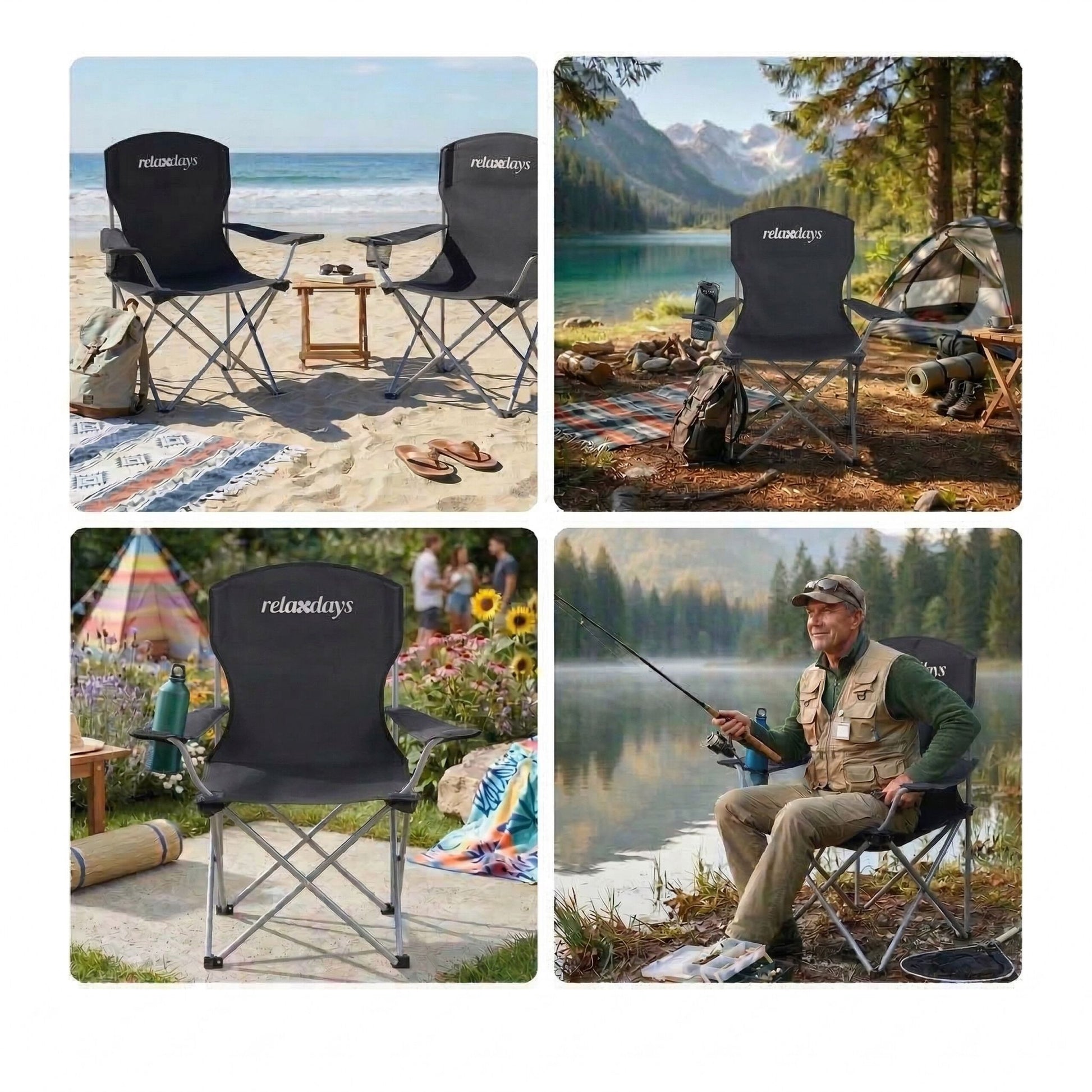Faltbarer Camping Stuhl 2er-Set Schwarz-Silber von Relaxdays