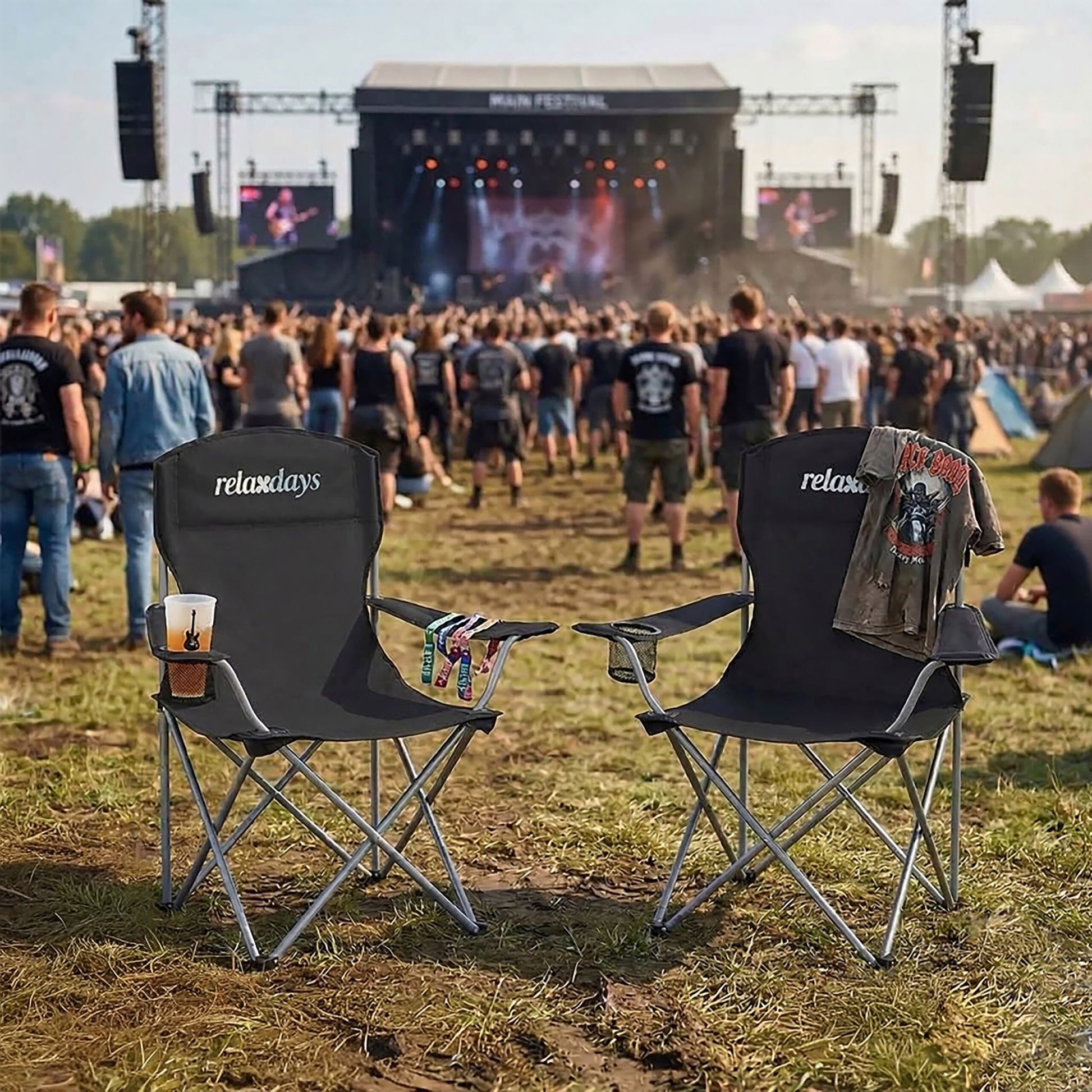 Faltbarer Camping Stuhl 2er-Set Schwarz-Silber von Relaxdays