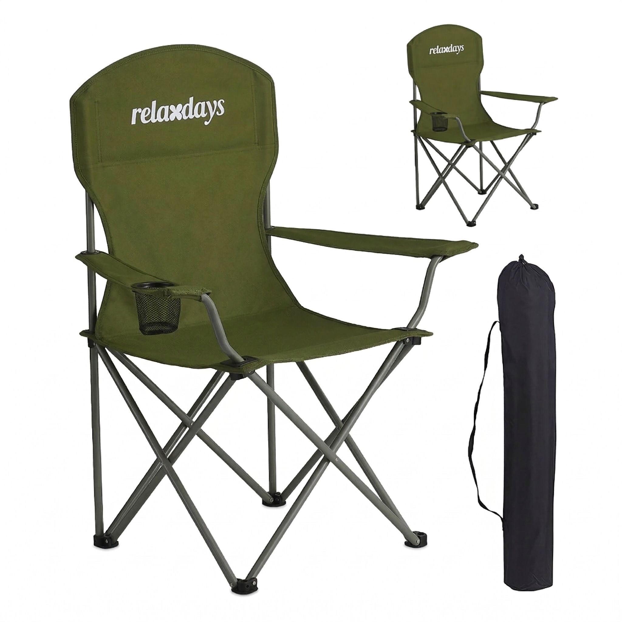 Faltbarer Camping Stuhl 2er-Set Dunkelgrün-Silber von Relaxdays
