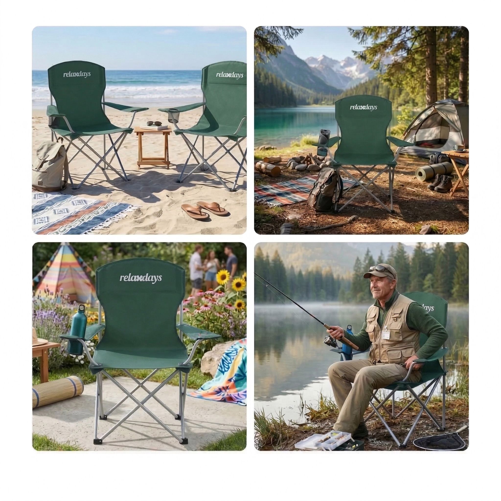 Faltbarer Camping Stuhl 2er-Set Dunkelgrün-Silber von Relaxdays