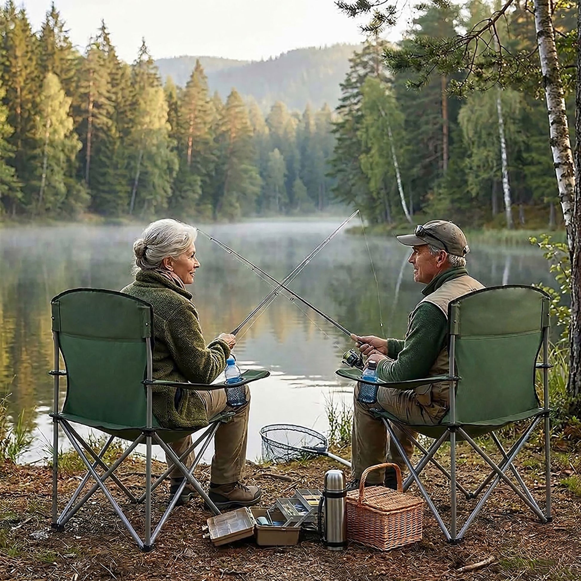 Faltbarer Camping Stuhl 2er-Set Dunkelgrün-Silber von Relaxdays