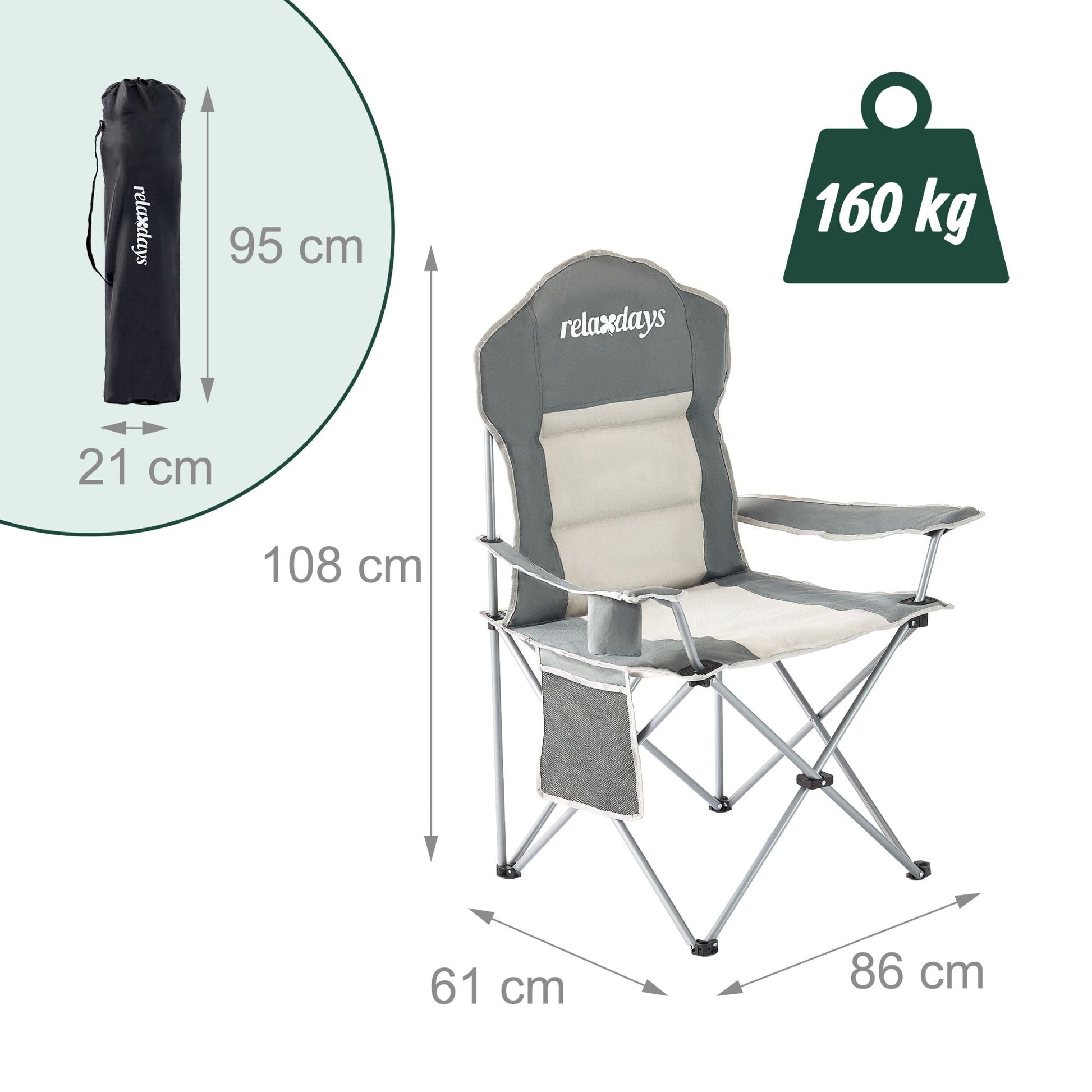 Faltbarer Camping Stuhl Beige-Silber-Grau von Relaxdays