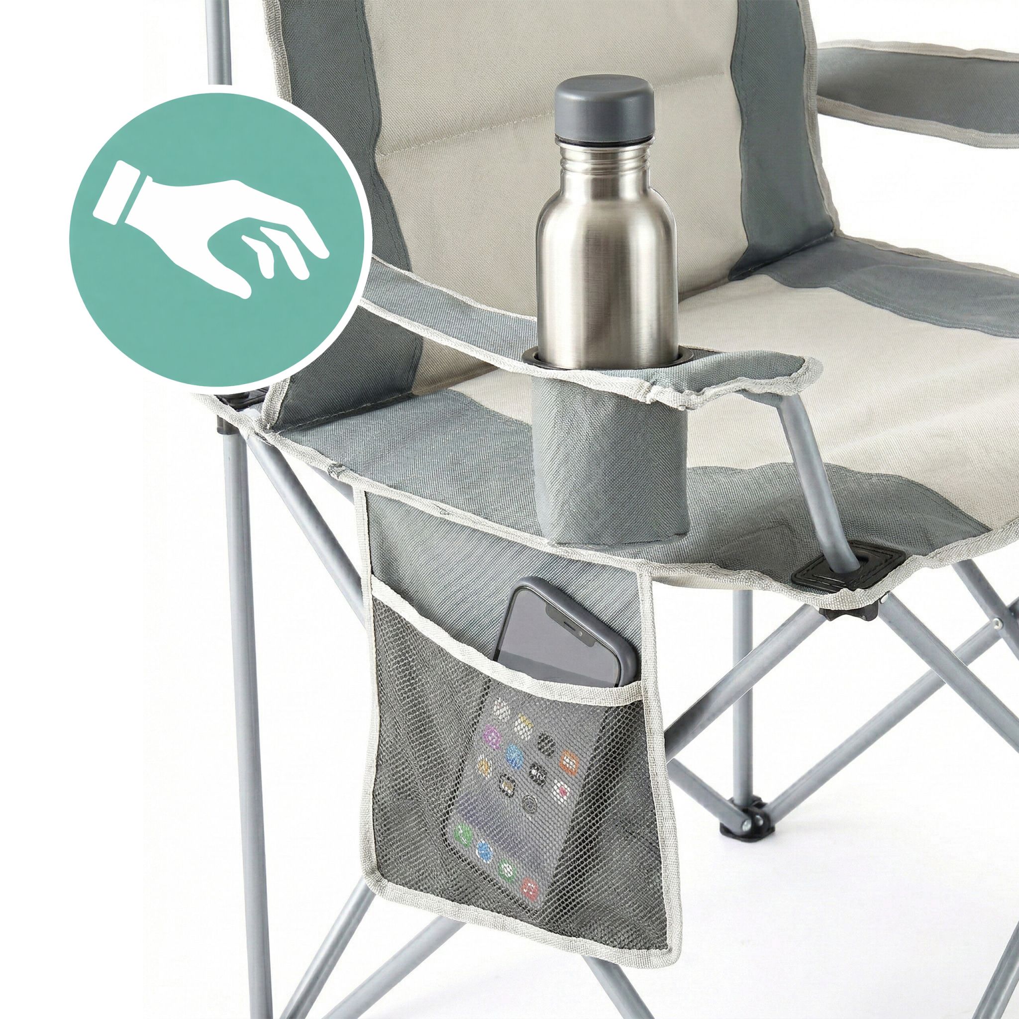 Faltbarer Camping Stuhl Beige-Silber-Grau von Relaxdays