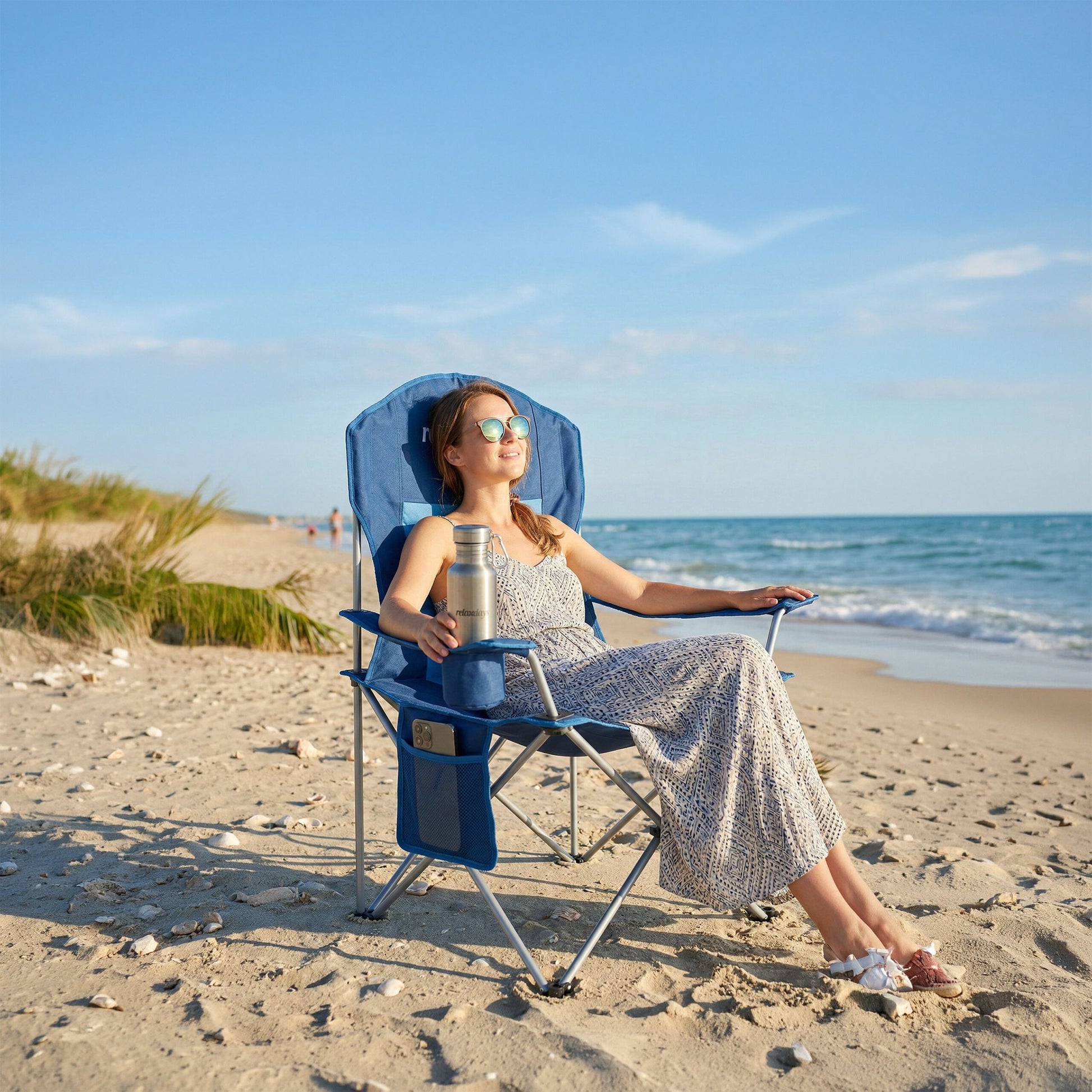 Faltbarer Camping Stuhl Blau-Silber von Relaxdays