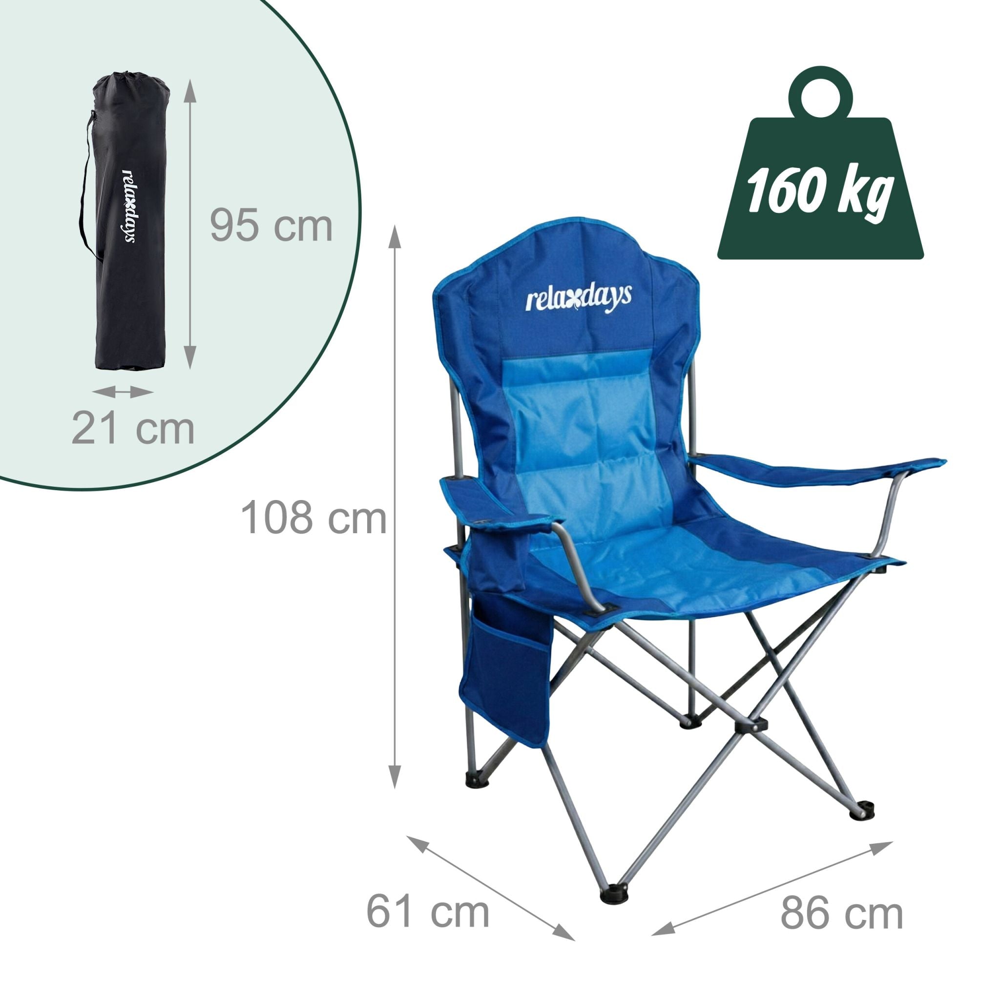Faltbarer Camping Stuhl Blau-Silber von Relaxdays