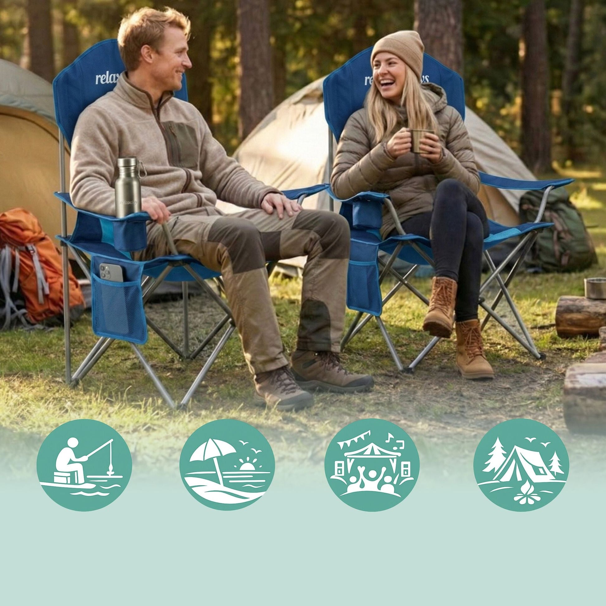 Faltbarer Camping Stuhl Blau-Silber von Relaxdays