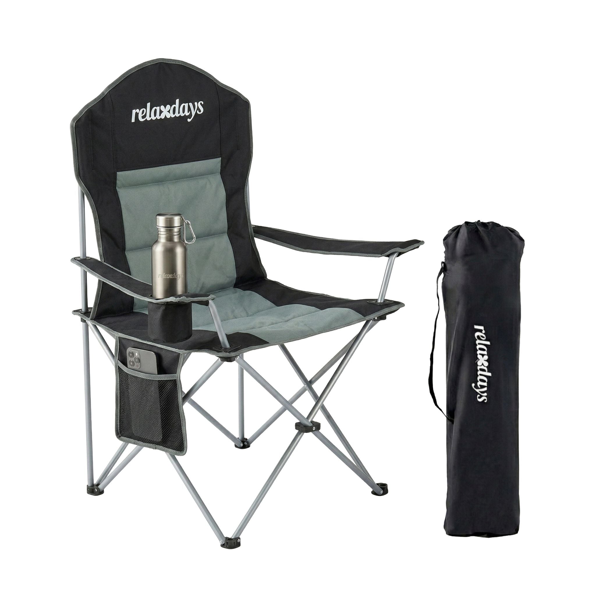 Faltbarer Camping Stuhl Schwarz-Silber-Grau von Relaxdays