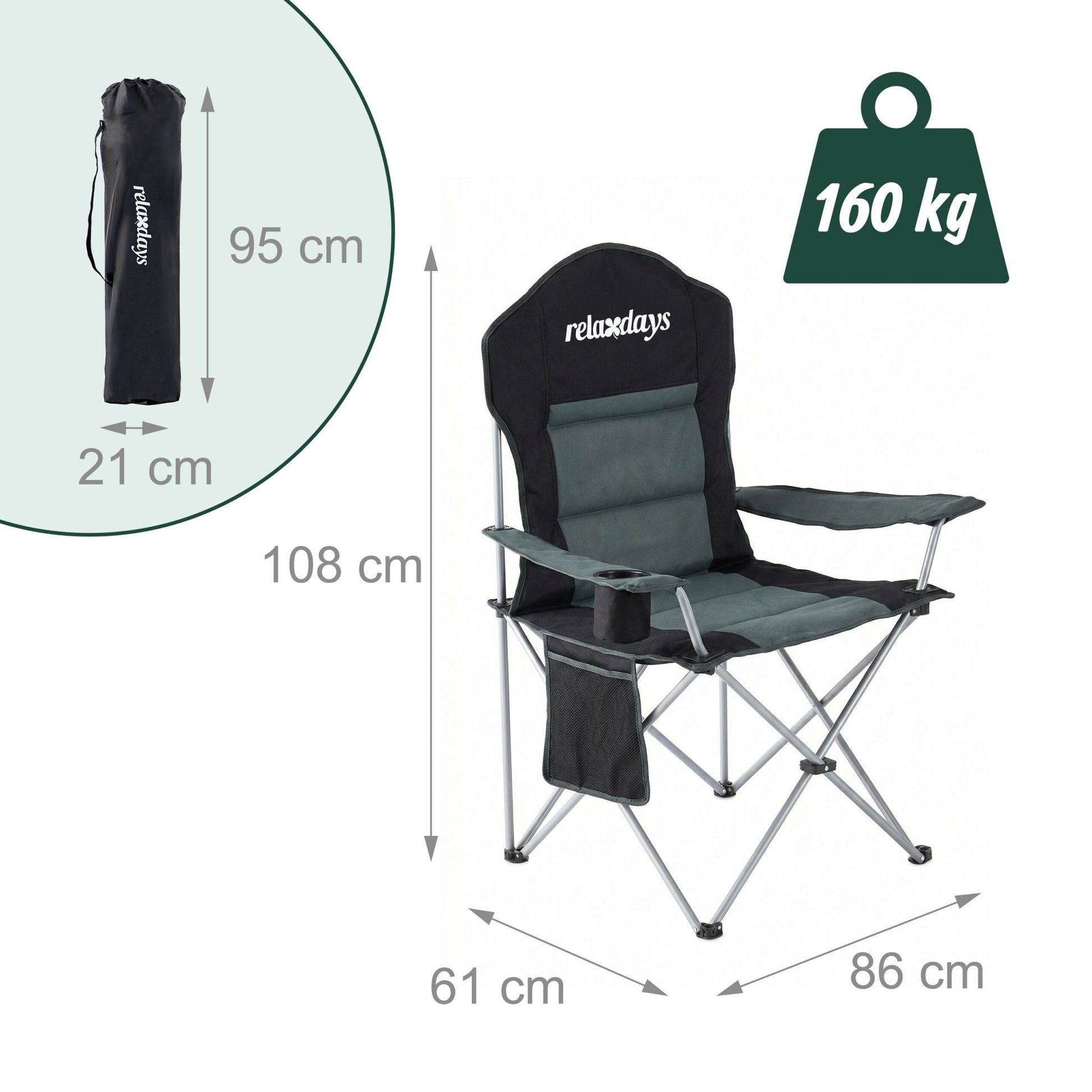 Faltbarer Camping Stuhl Schwarz-Silber-Grau von Relaxdays