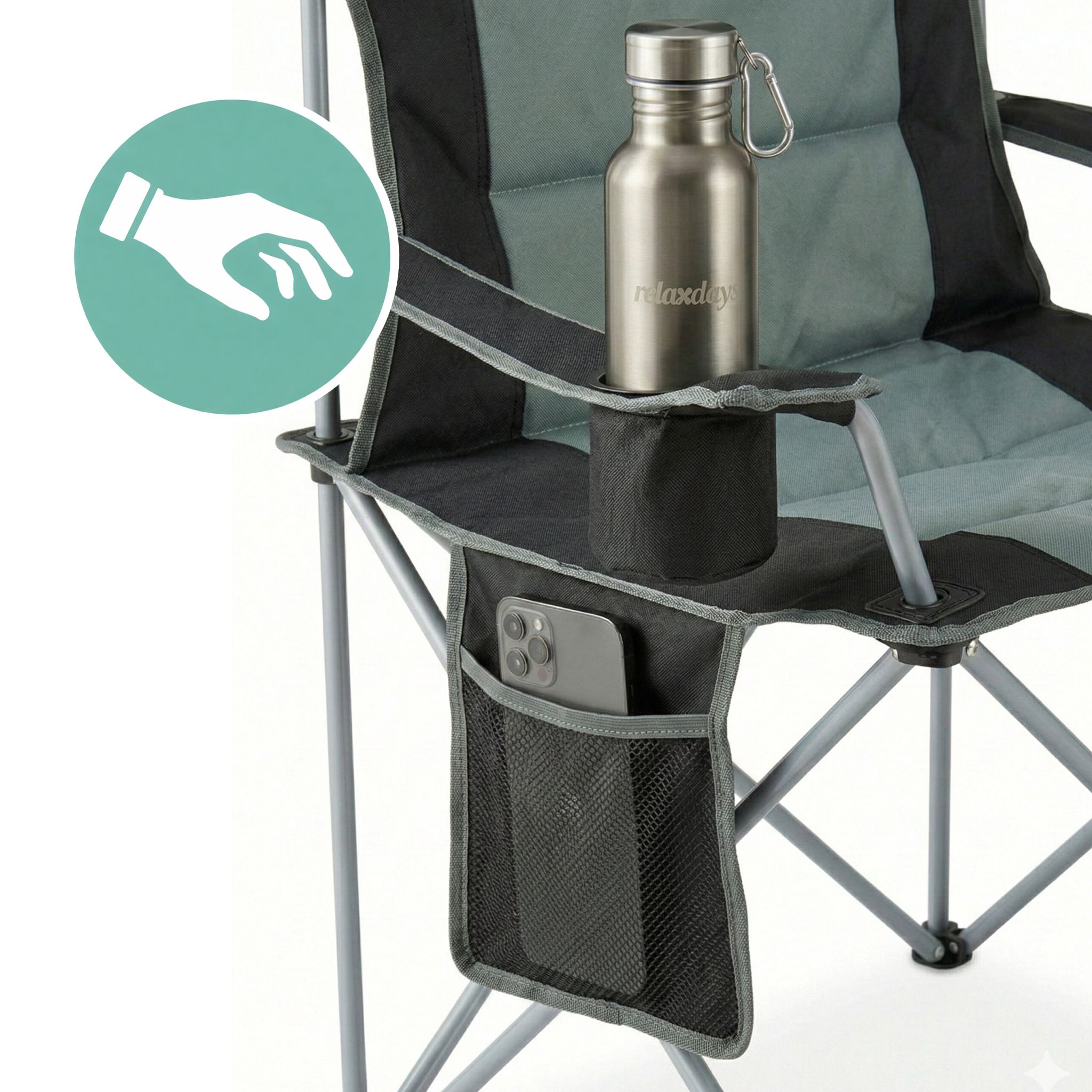 Faltbarer Camping Stuhl Schwarz-Silber-Grau von Relaxdays