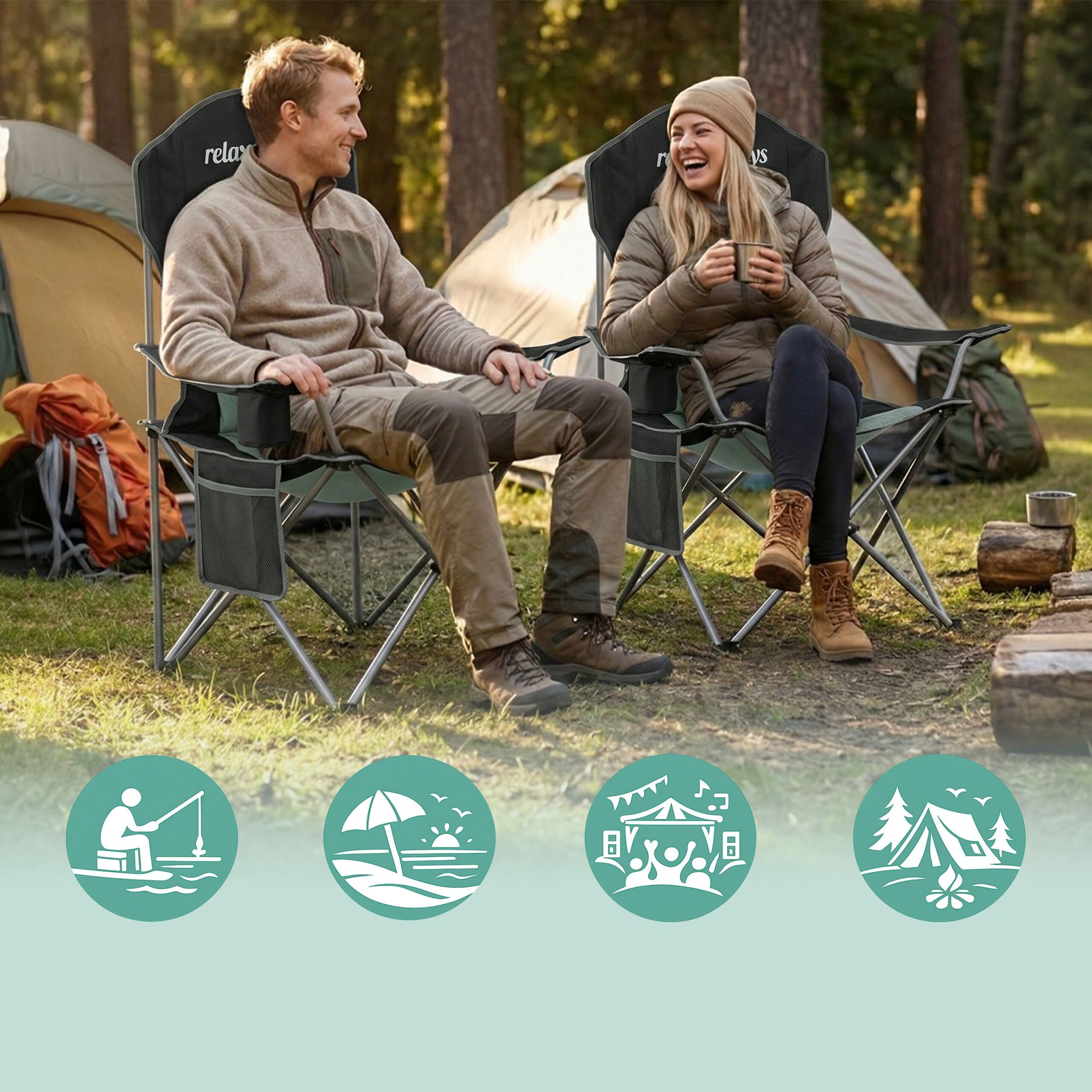 Faltbarer Camping Stuhl Schwarz-Silber-Grau von Relaxdays