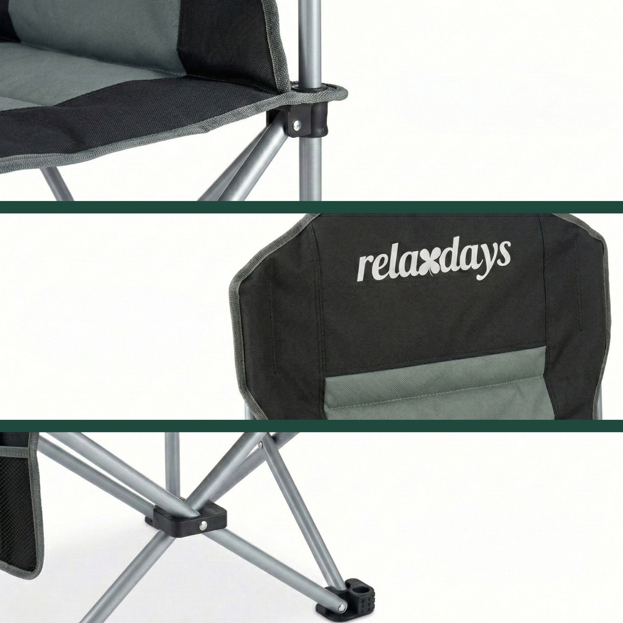 Faltbarer Camping Stuhl Schwarz-Silber-Grau von Relaxdays