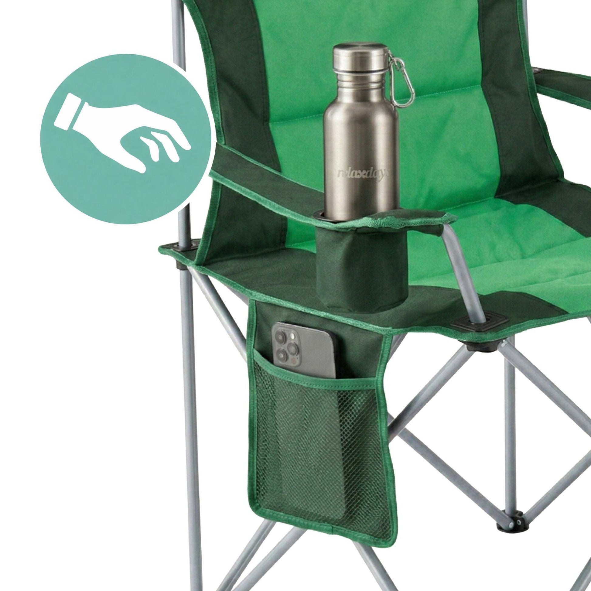 Faltbarer Camping Stuhl Dunkelgrün-Grün-Silber von Relaxdays