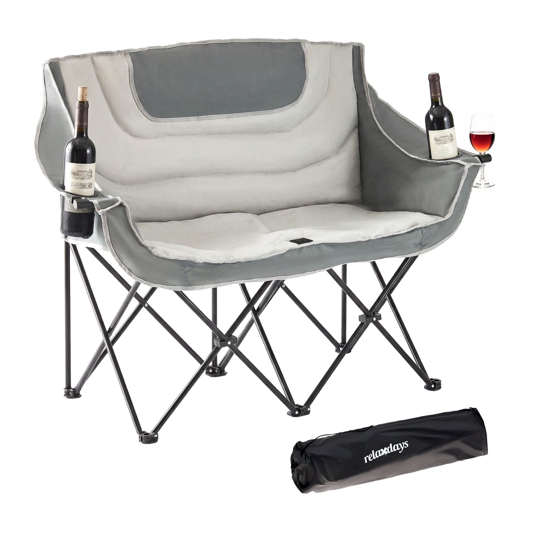 Faltbare Camping Bank für 2 Personen Creme-Schwarz-Grau von Relaxdays
