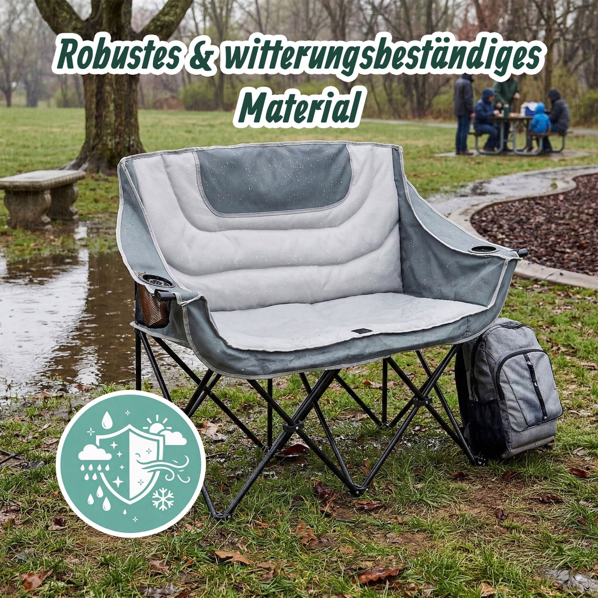 Faltbare Camping Bank für 2 Personen Creme-Schwarz-Grau von Relaxdays