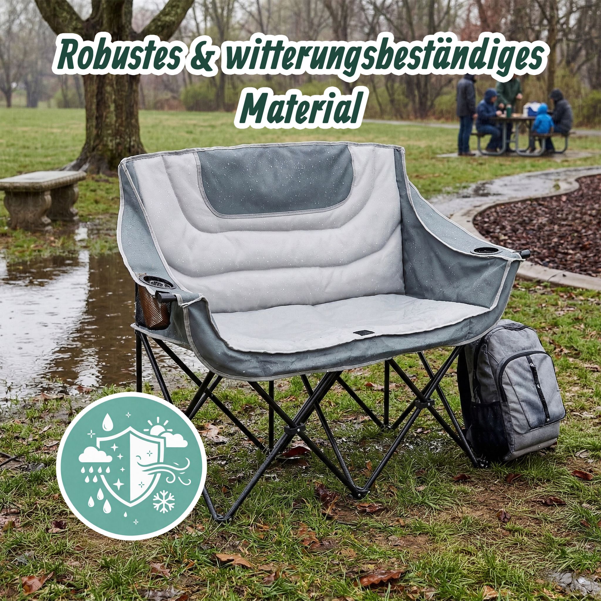 Faltbare Camping Bank für 2 Personen Creme-Schwarz-Grau von Relaxdays