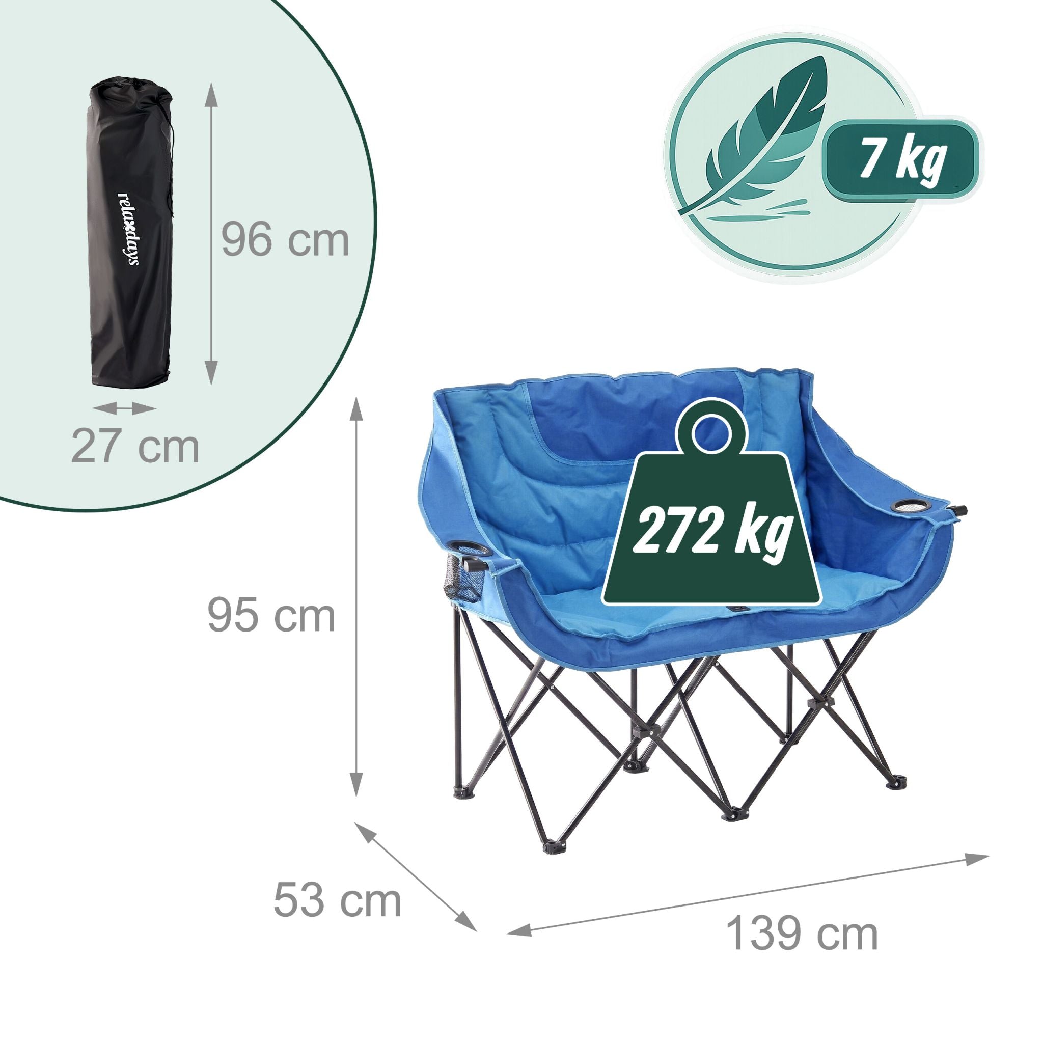 Faltbare Camping Bank für 2 Personen Blau-Schwarz