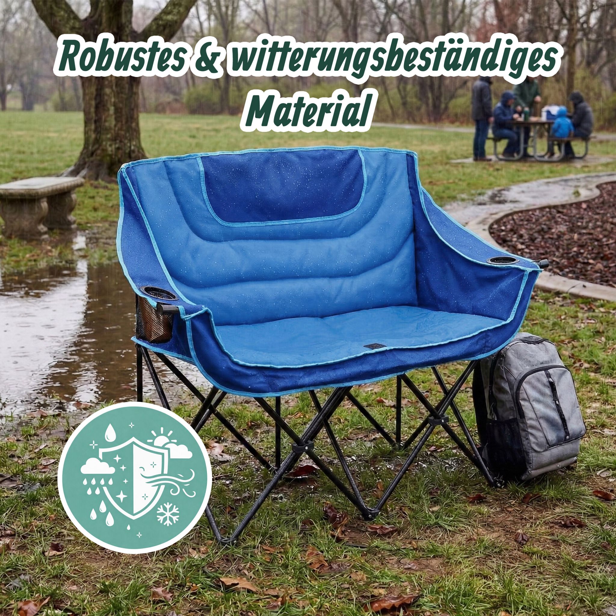 Faltbare Camping Bank für 2 Personen Blau-Schwarz
