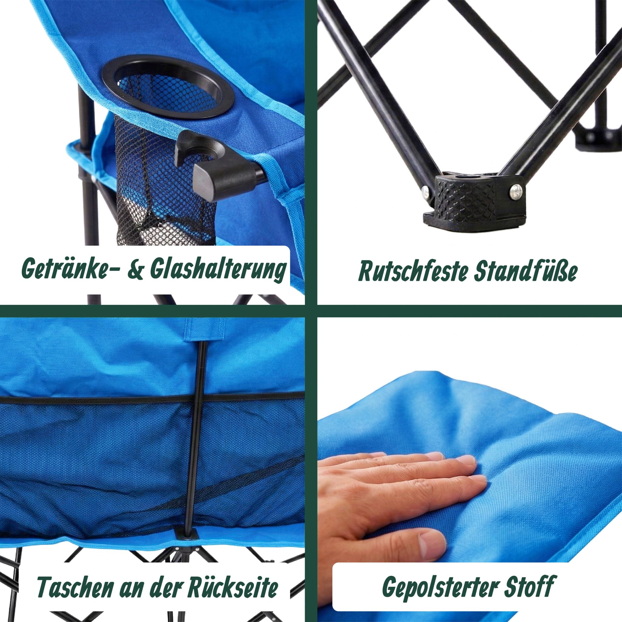 Faltbare Camping Bank für 2 Personen Blau-Schwarz