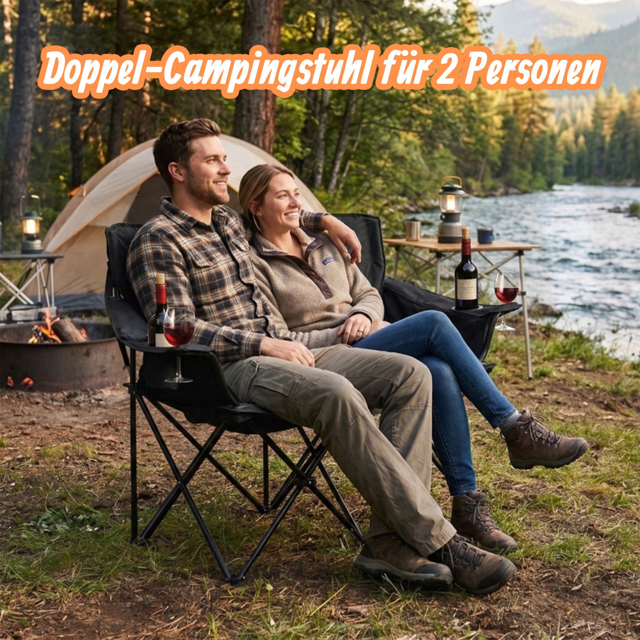 Faltbare Camping Bank für 2 Personen Schwarz