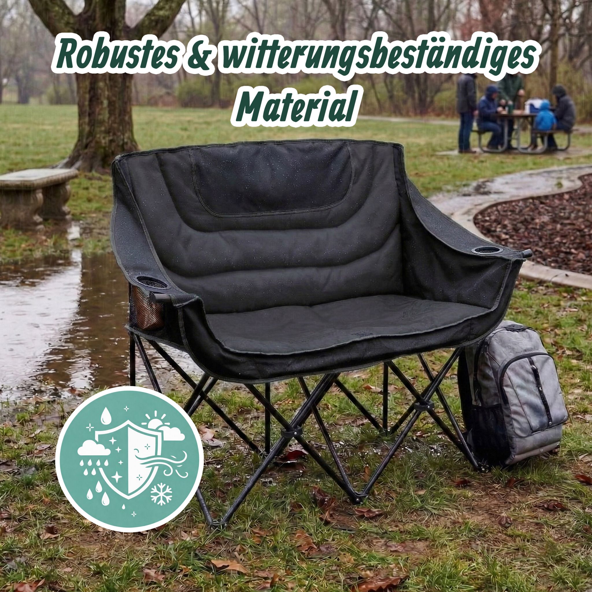 Faltbare Camping Bank für 2 Personen Schwarz