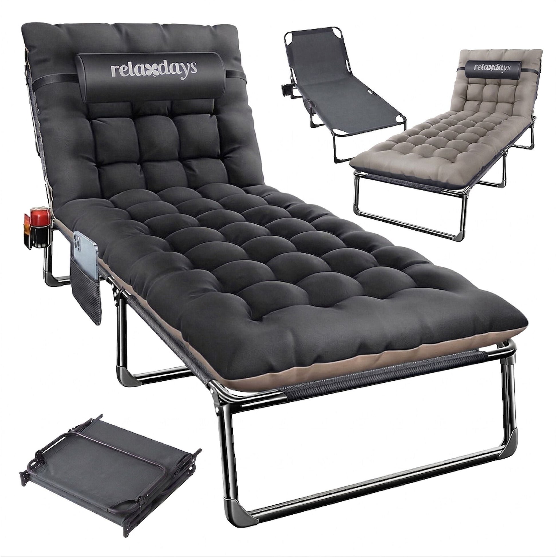 Campingbett klappbar 250kg Schwarz-Grau von Relaxdays