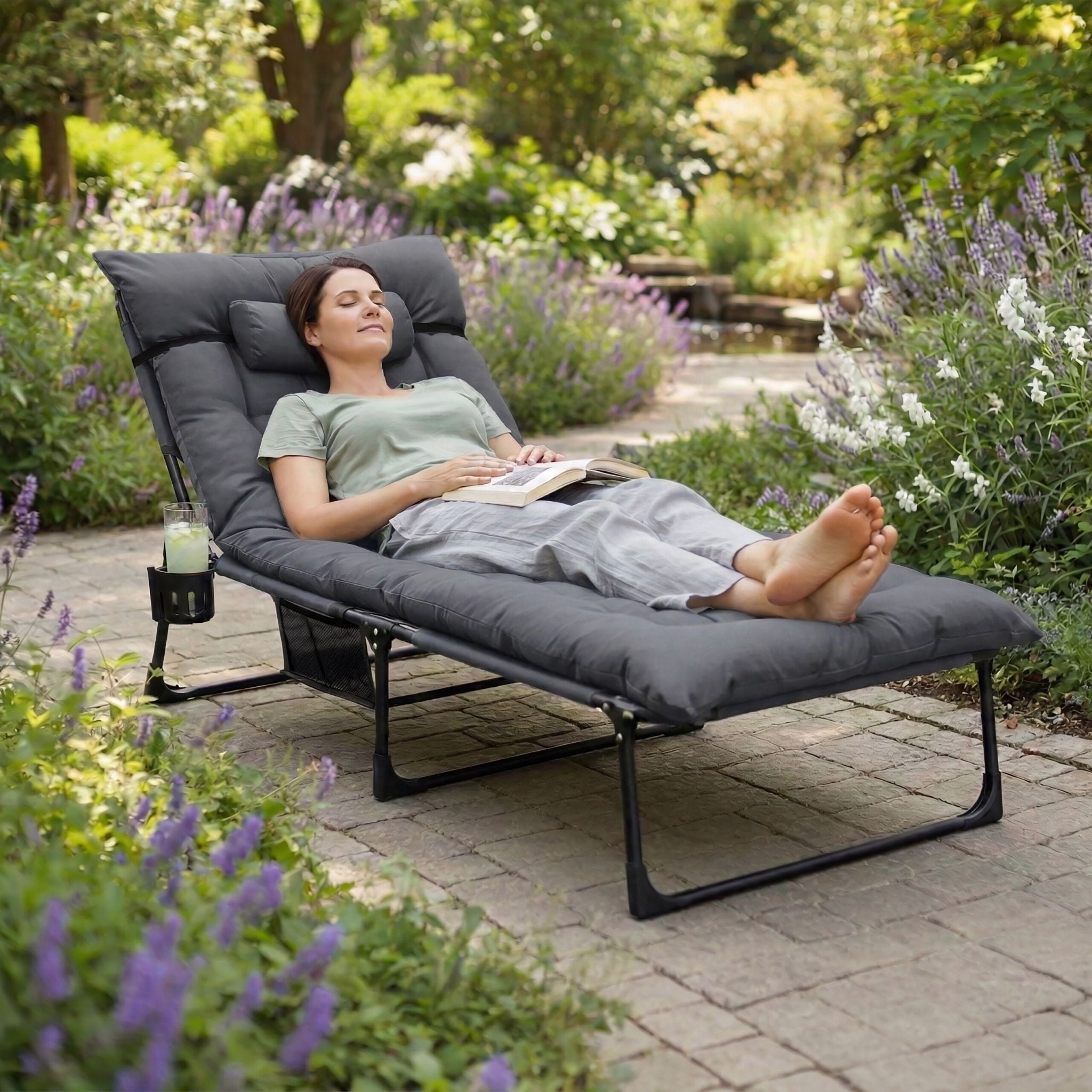 Campingbett klappbar 250kg Schwarz-Grau von Relaxdays