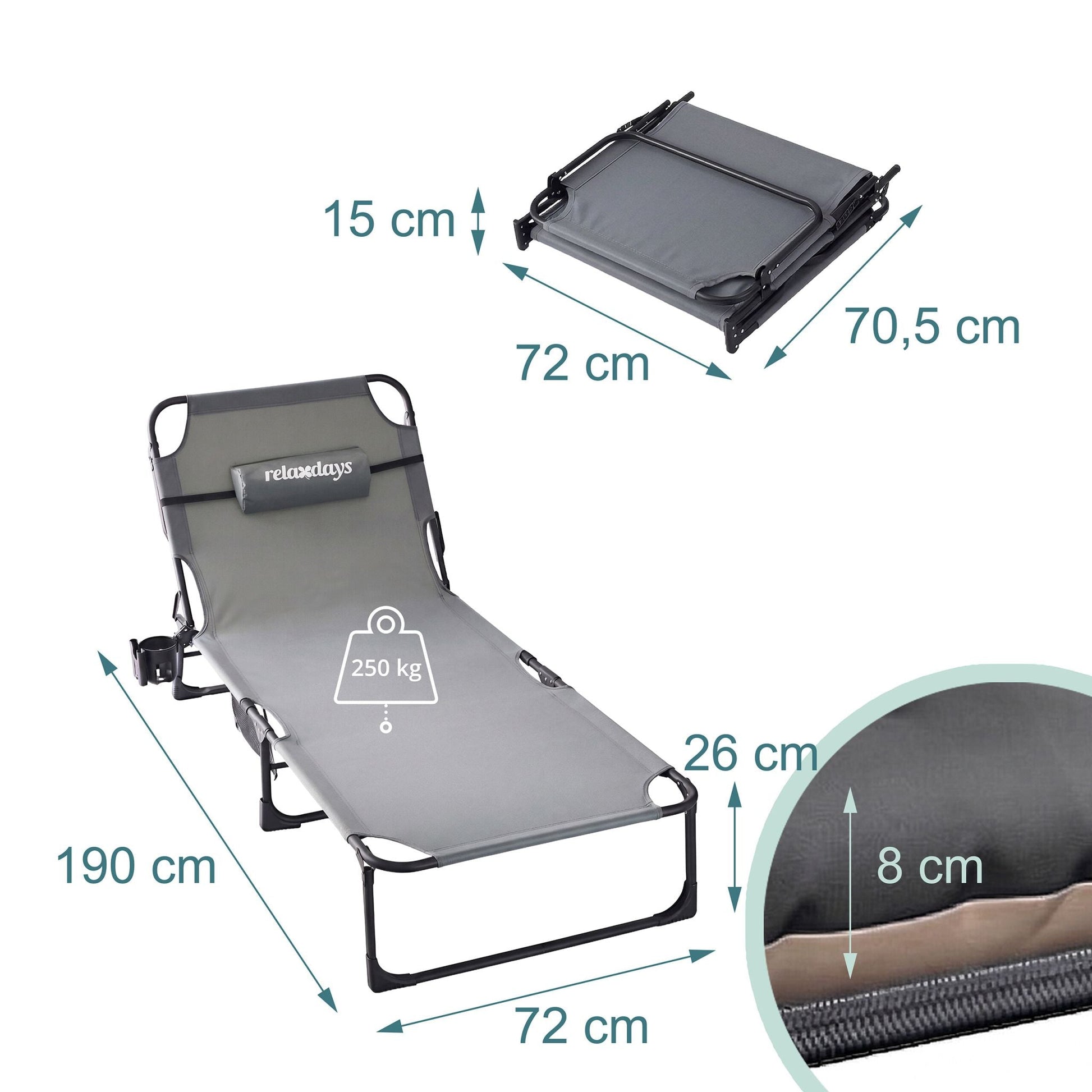 Campingbett klappbar 250kg Schwarz-Grau von Relaxdays