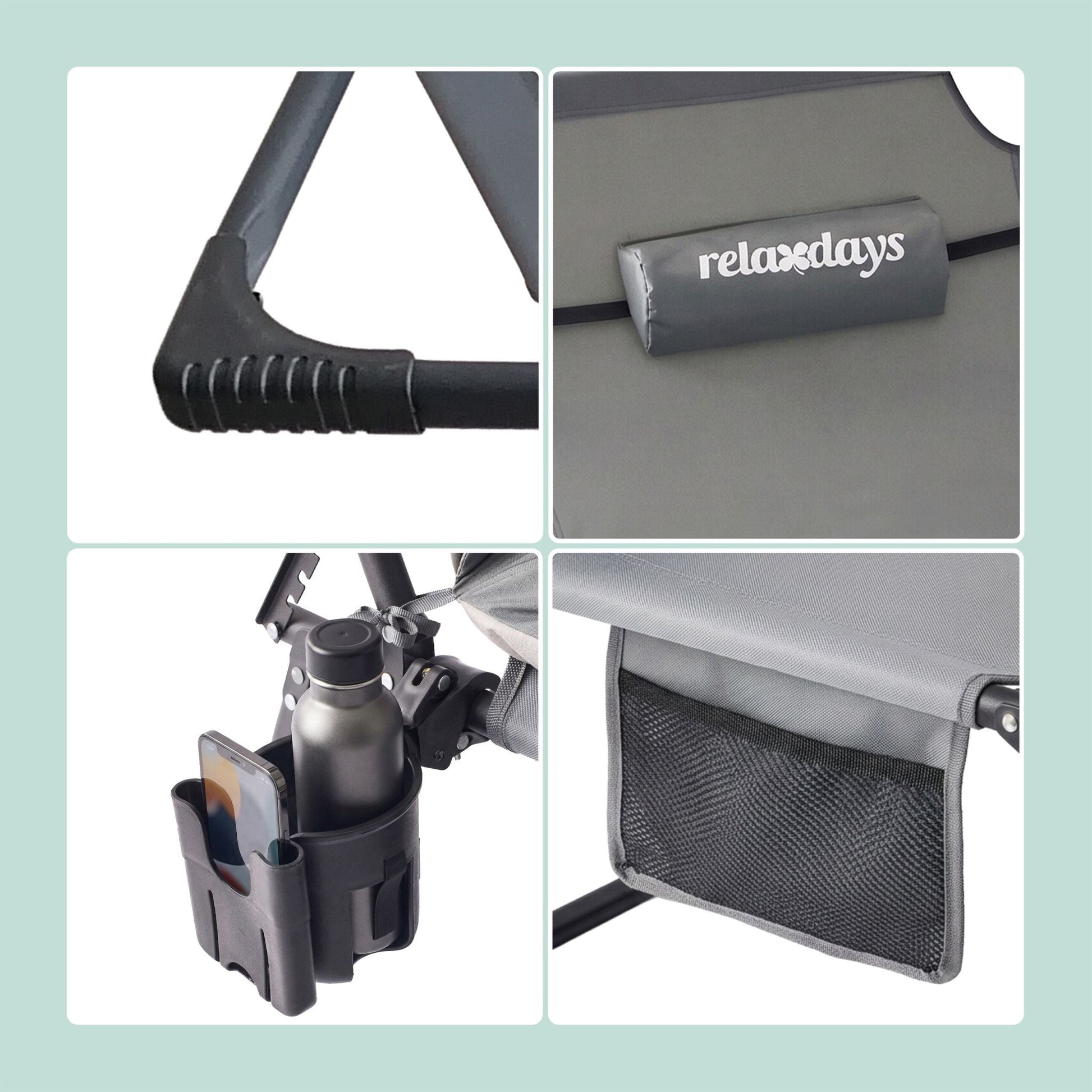 Campingbett klappbar 250kg Schwarz-Grau von Relaxdays
