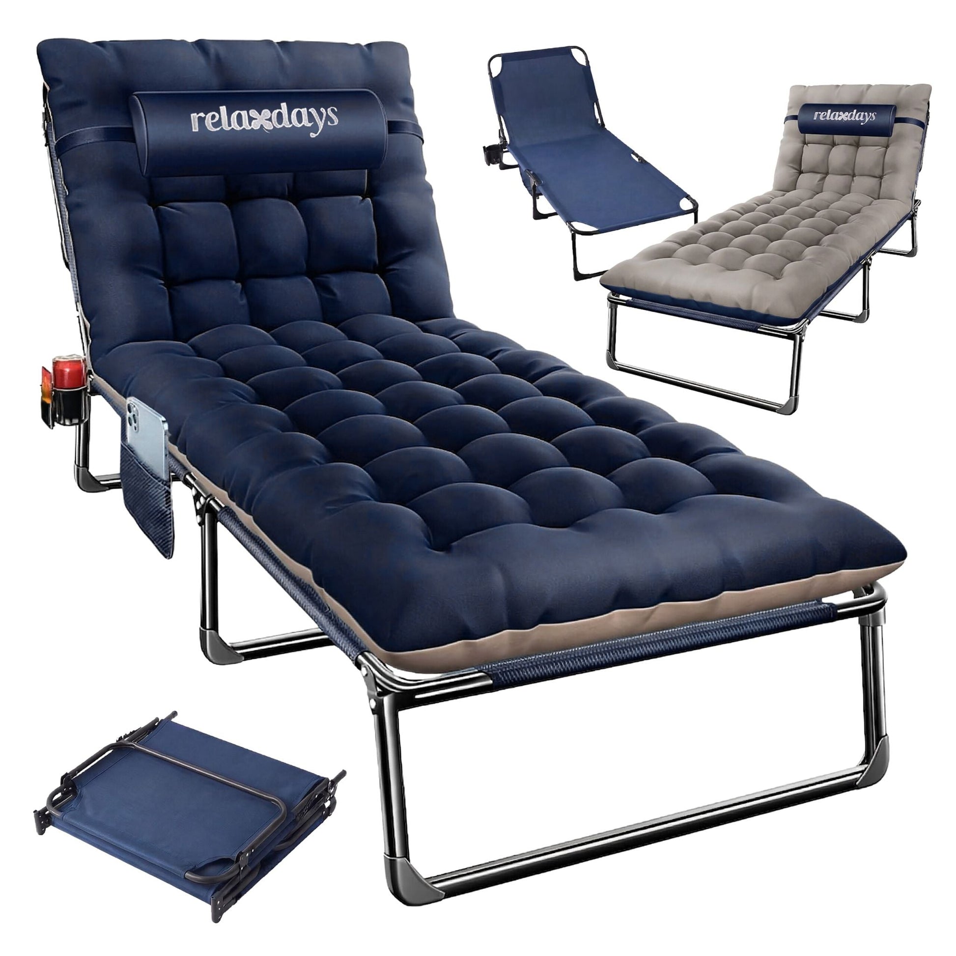 Campingbett klappbar 250kg Blau-Schwarz von Relaxdays