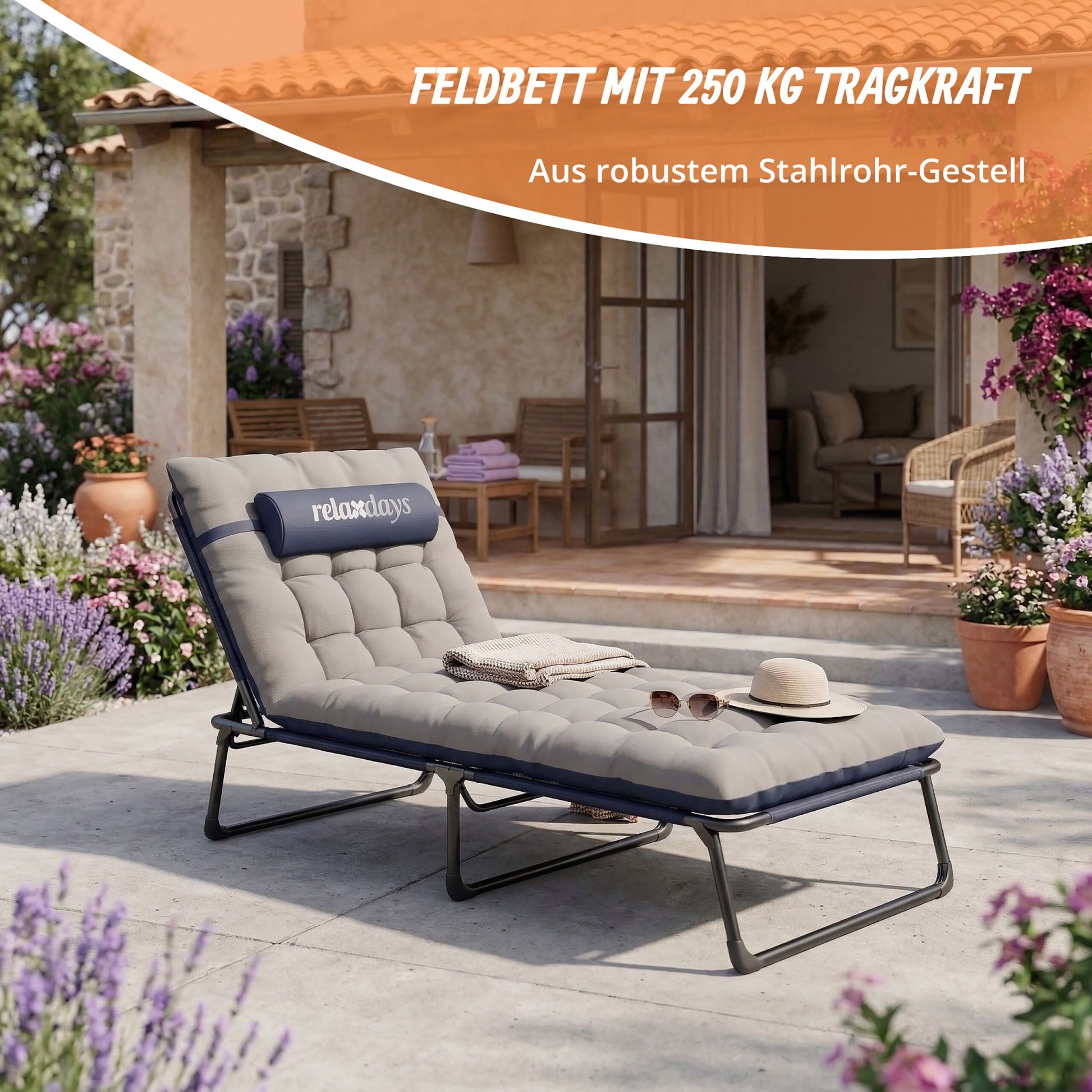 Campingbett klappbar 250kg Blau-Schwarz von Relaxdays
