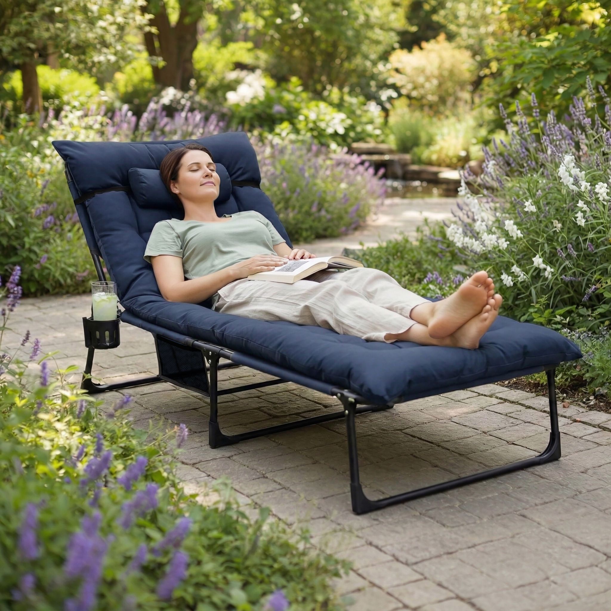Campingbett klappbar 250kg Blau-Schwarz von Relaxdays