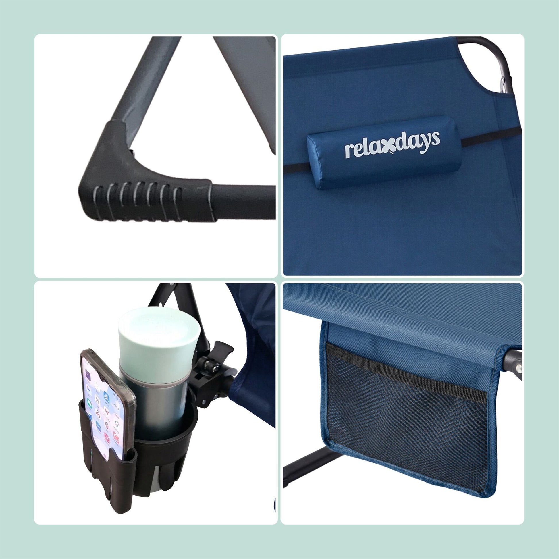 Campingbett klappbar 250kg Blau-Schwarz von Relaxdays