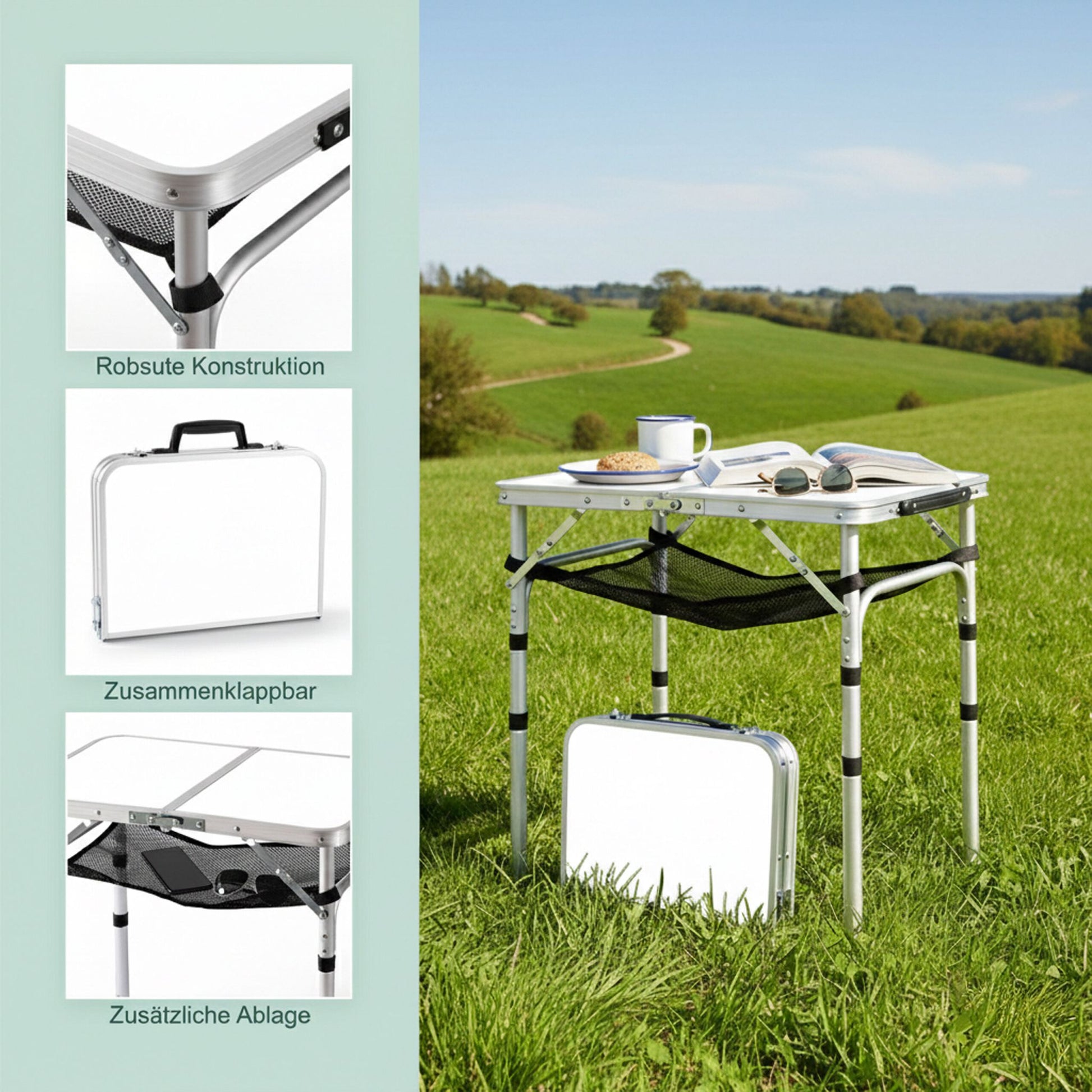 Campingtisch klappbar Weiss-Schwarz-Silber von Relaxdays