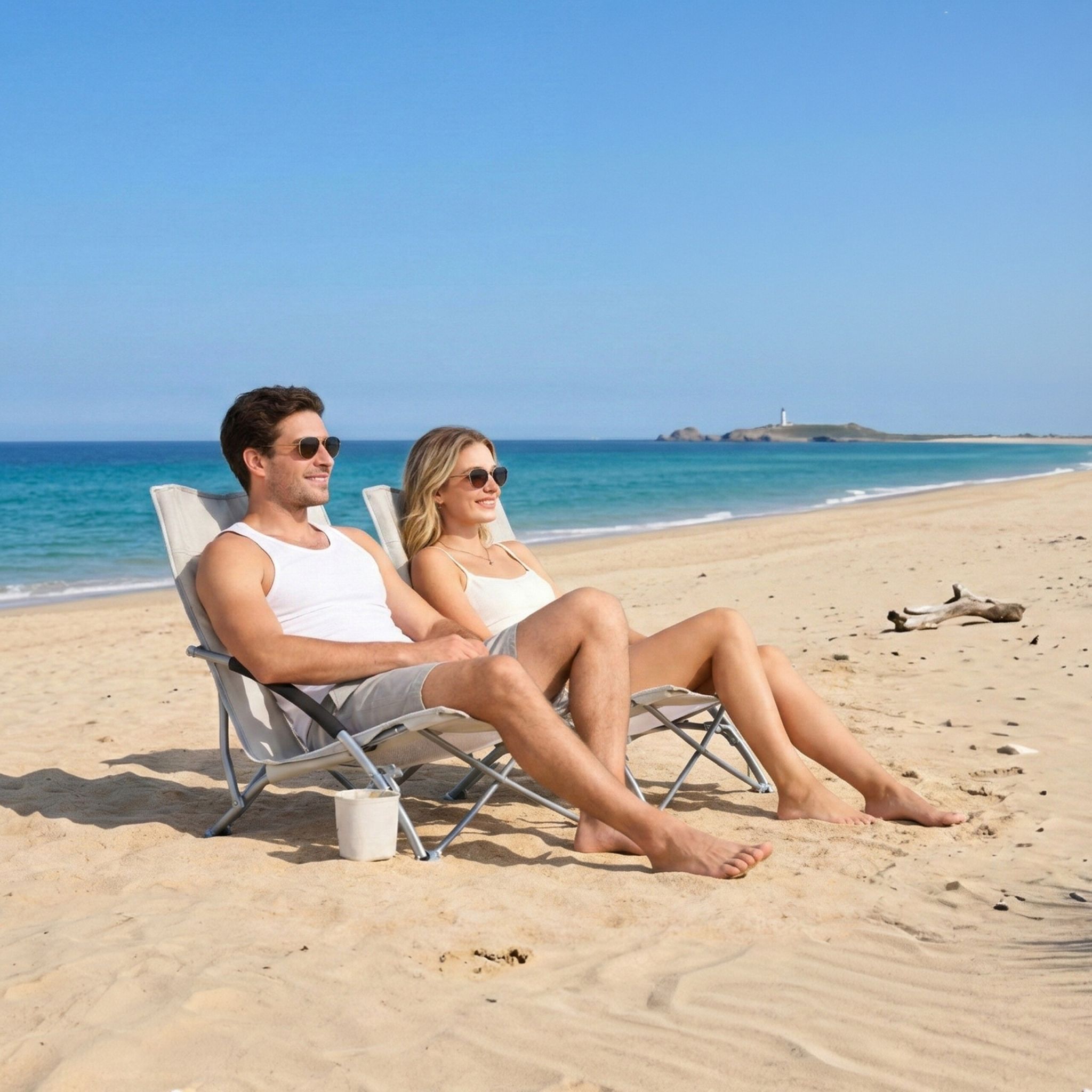 Faltbarer Strandstuhl mit Getränkehalter Weiss-Silber-Grau von Relaxdays