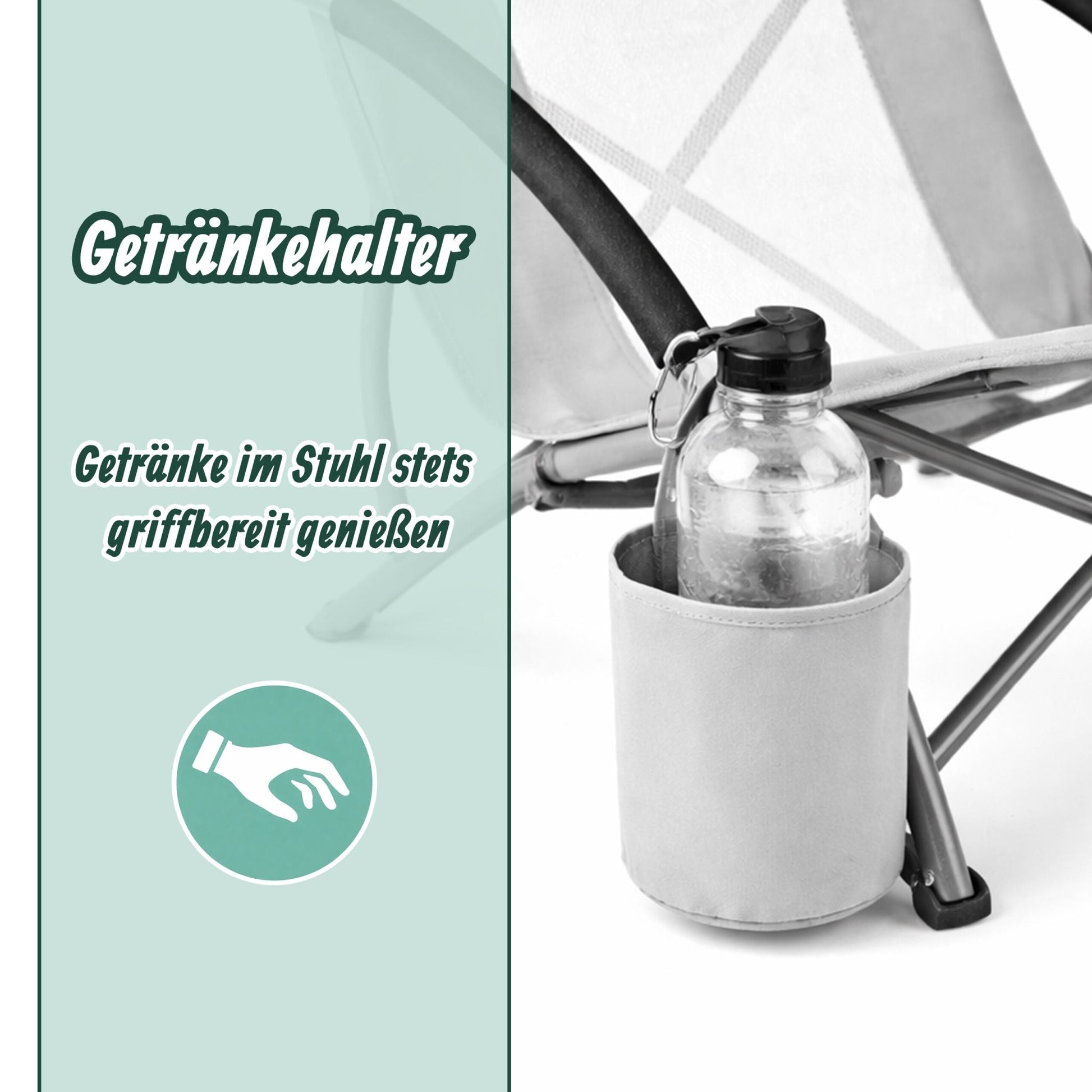 Faltbarer Strandstuhl mit Getränkehalter Weiss-Silber-Grau von Relaxdays