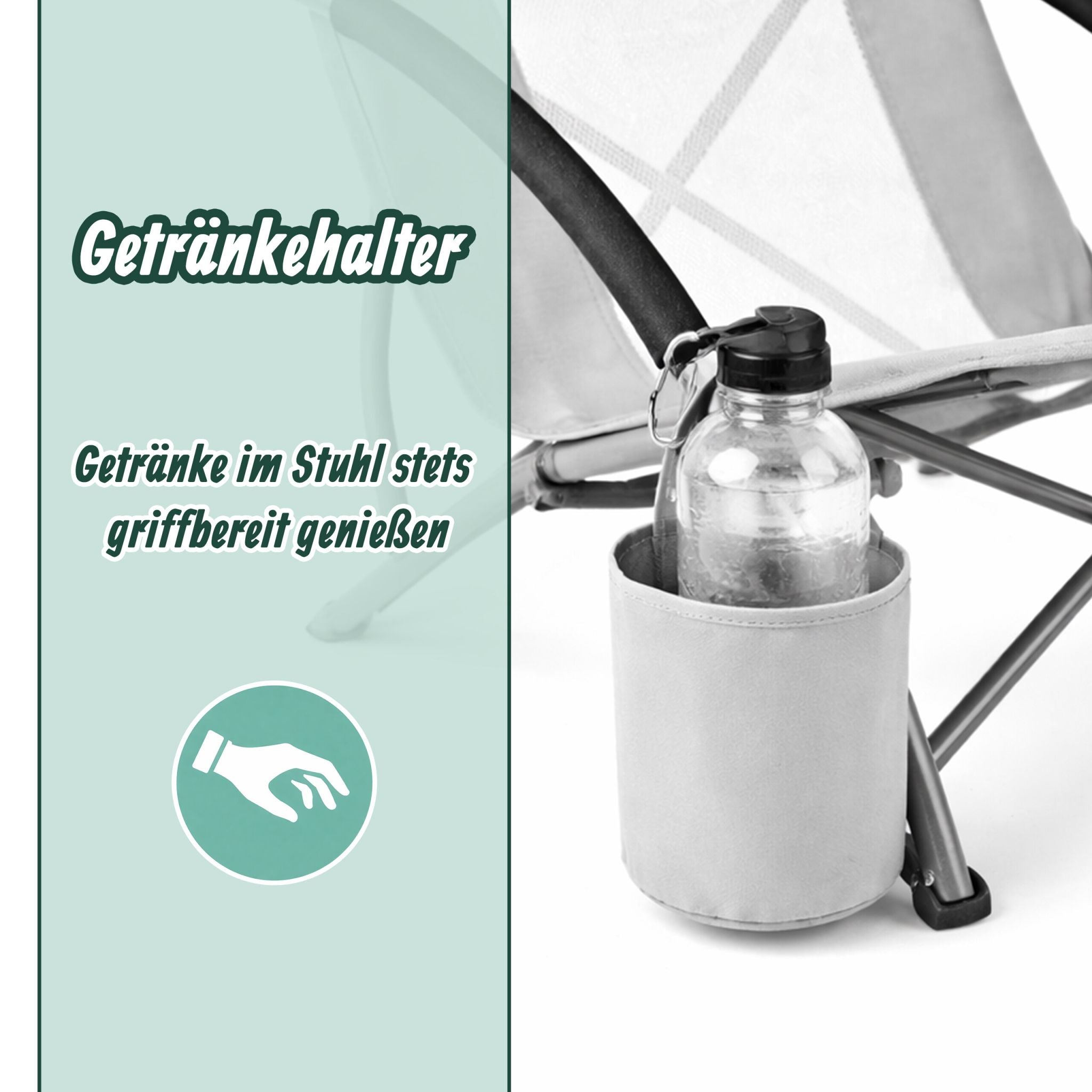 Faltbarer Strandstuhl mit Getränkehalter Weiss-Silber-Grau von Relaxdays
