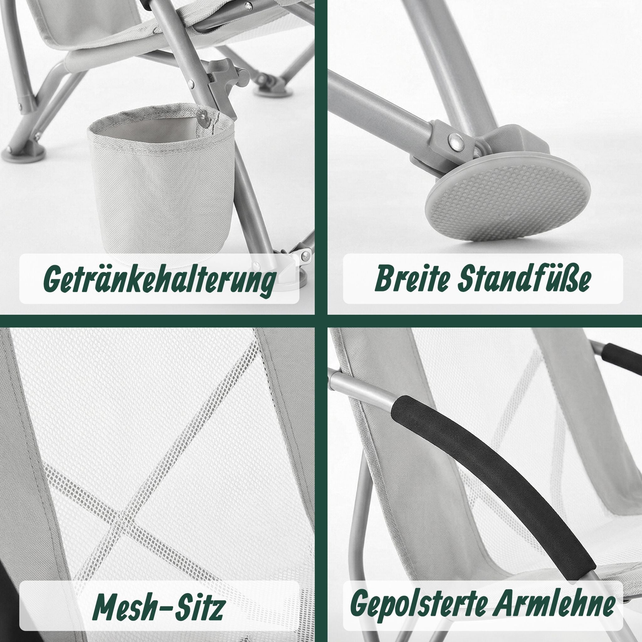 Faltbarer Strandstuhl mit Getränkehalter Weiss-Silber-Grau von Relaxdays