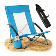 Faltbarer Strandstuhl mit Getränkehalter Weiss-Blau-Silber von Relaxdays