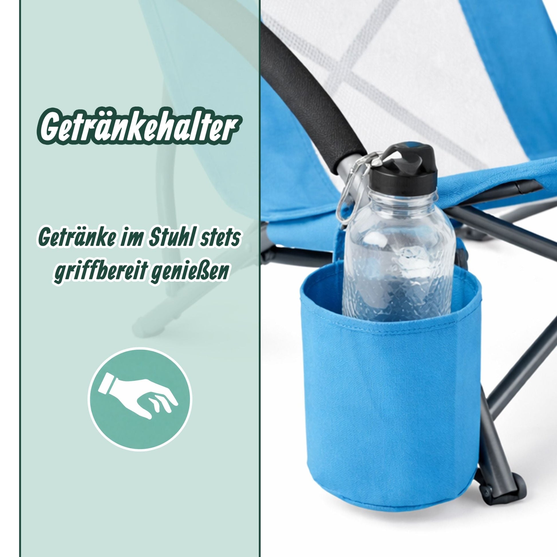 Faltbarer Strandstuhl mit Getränkehalter Weiss-Blau-Silber von Relaxdays